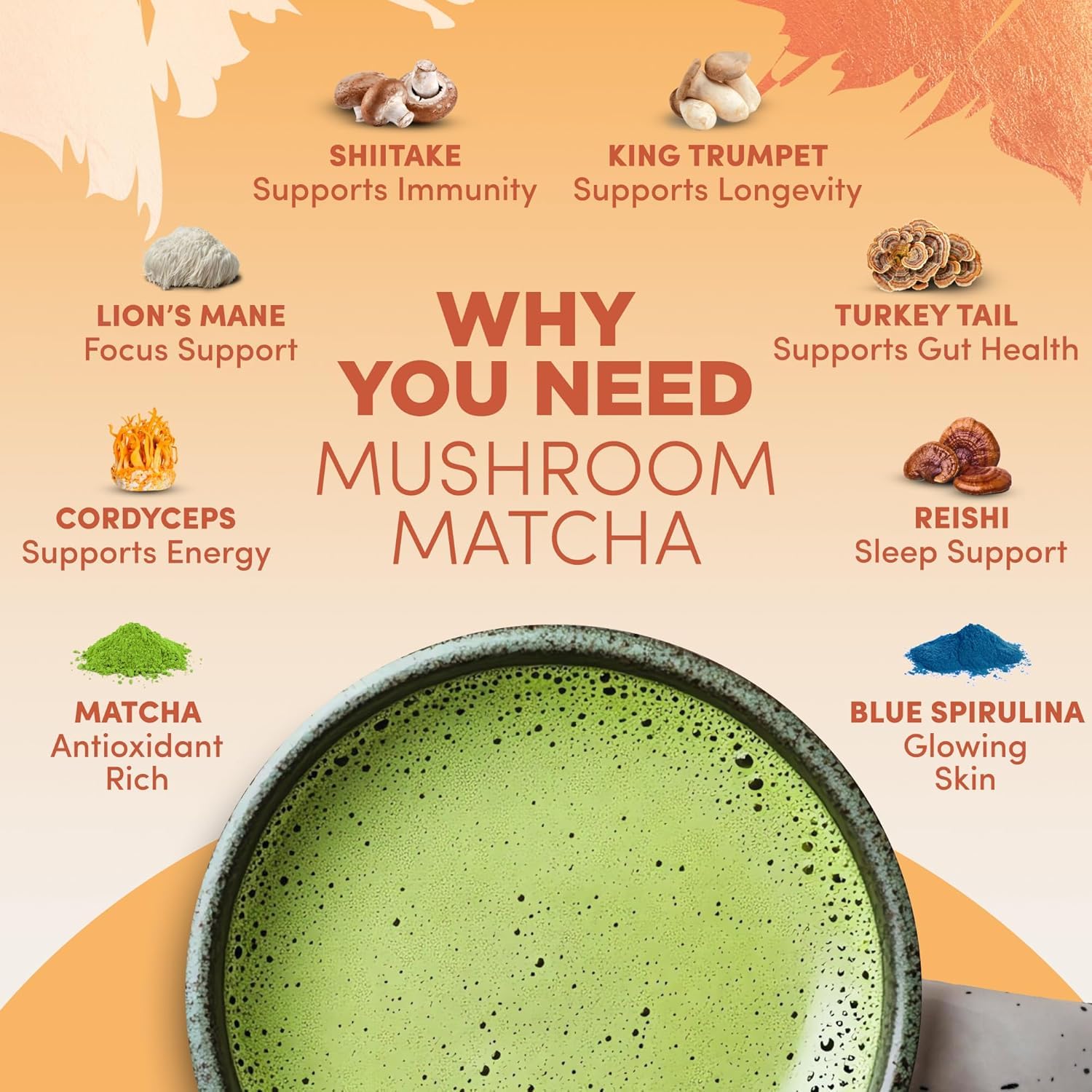 RYZE SUPERFOODS All Day Energy Bundle with Mushroom Medium Roast Coffee + Mushroom Matcha, USDA Organic with 6 Adaptogenic Mushrooms + Matcha for Better Energy, Focus, Digestion 30+30 serving