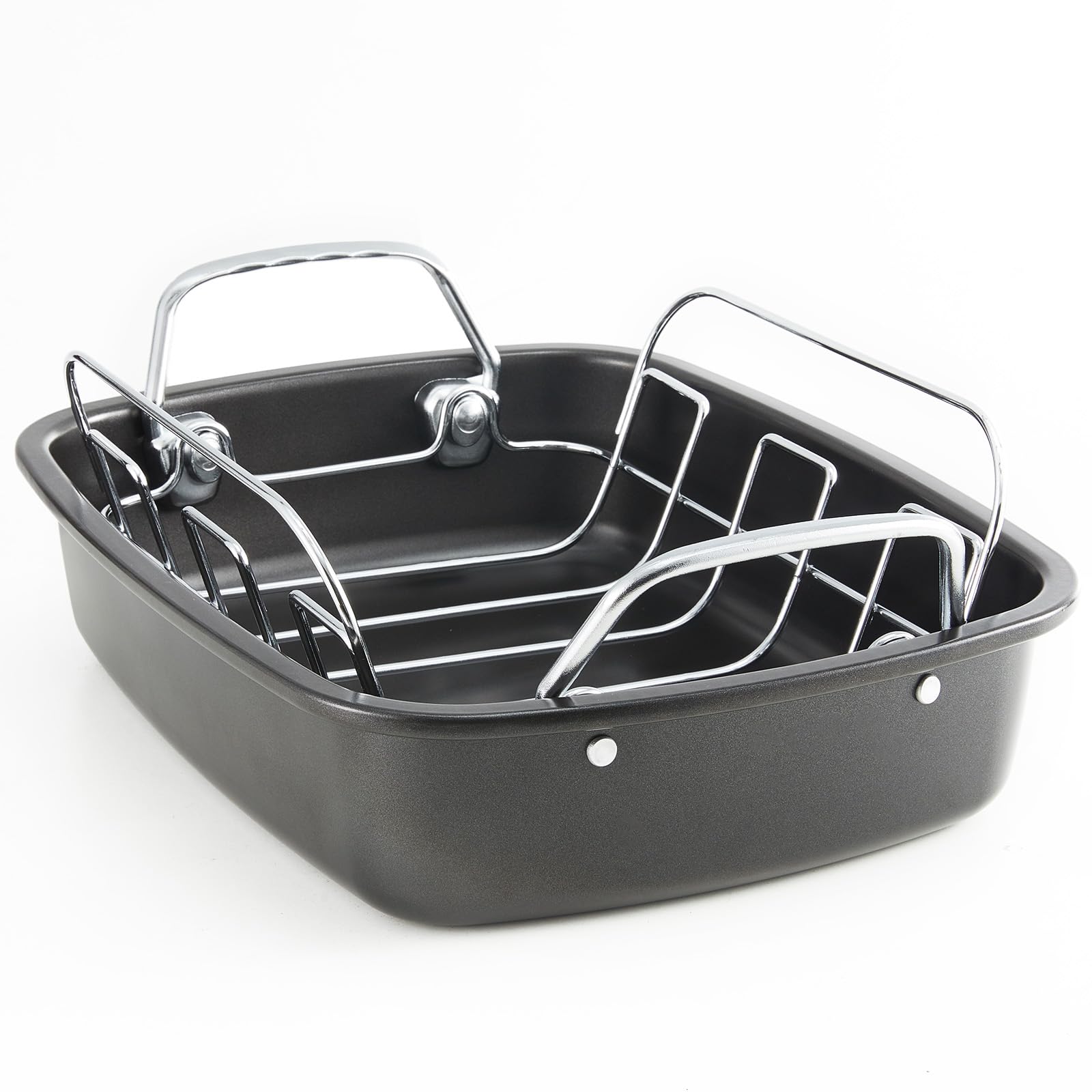 KITESSENSU Large Roasting Pan with Rack - 25 LB Nonstick Turkey Roaster Pan for Oven - Heavy Duty Carbon Steel Roasting Pan with Wider Handles for Chicken, Vegetables & Holiday Meals, Cream