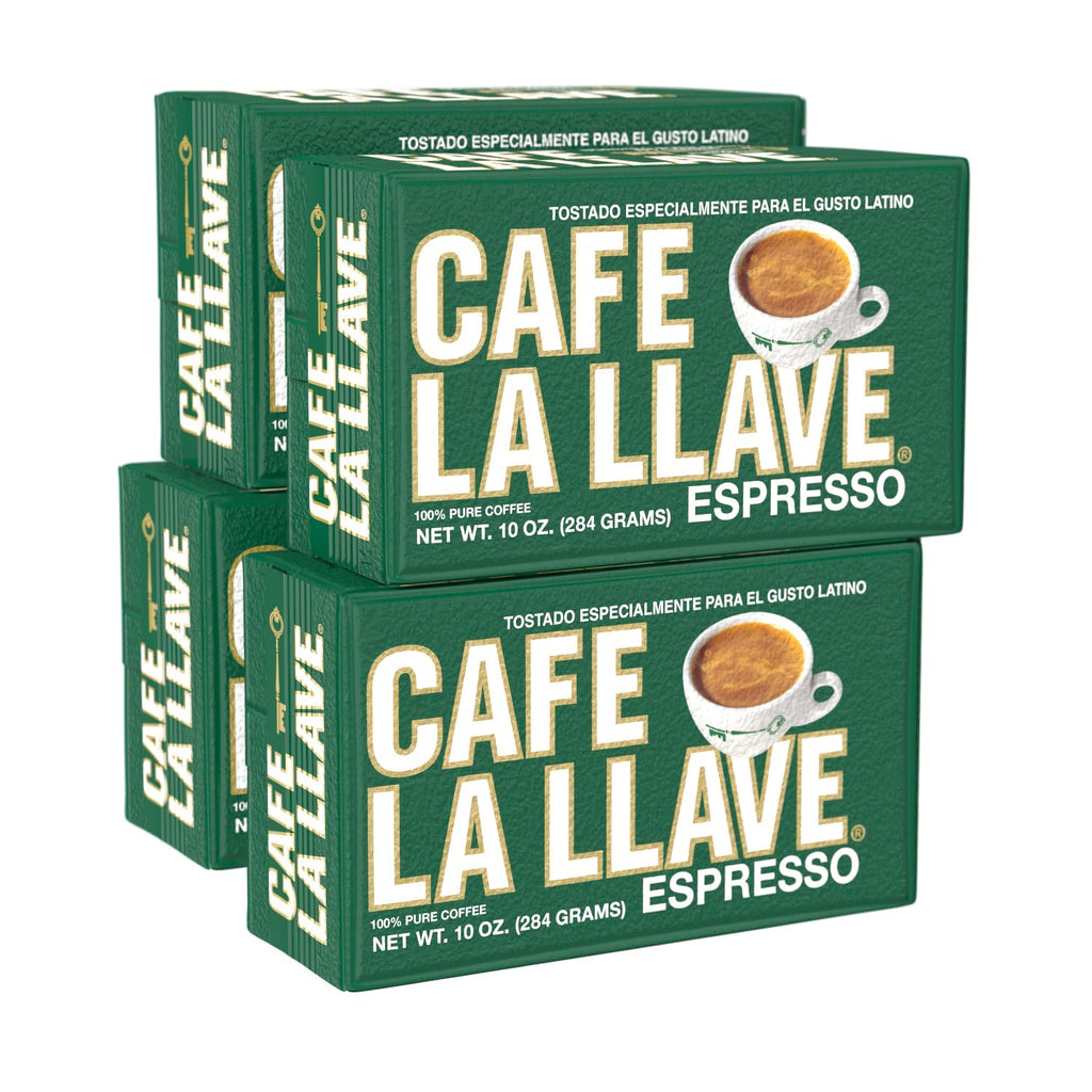 Café La Llave Espresso Ground Coffee, Dark Roast, 10 OZ, Pack of 4
