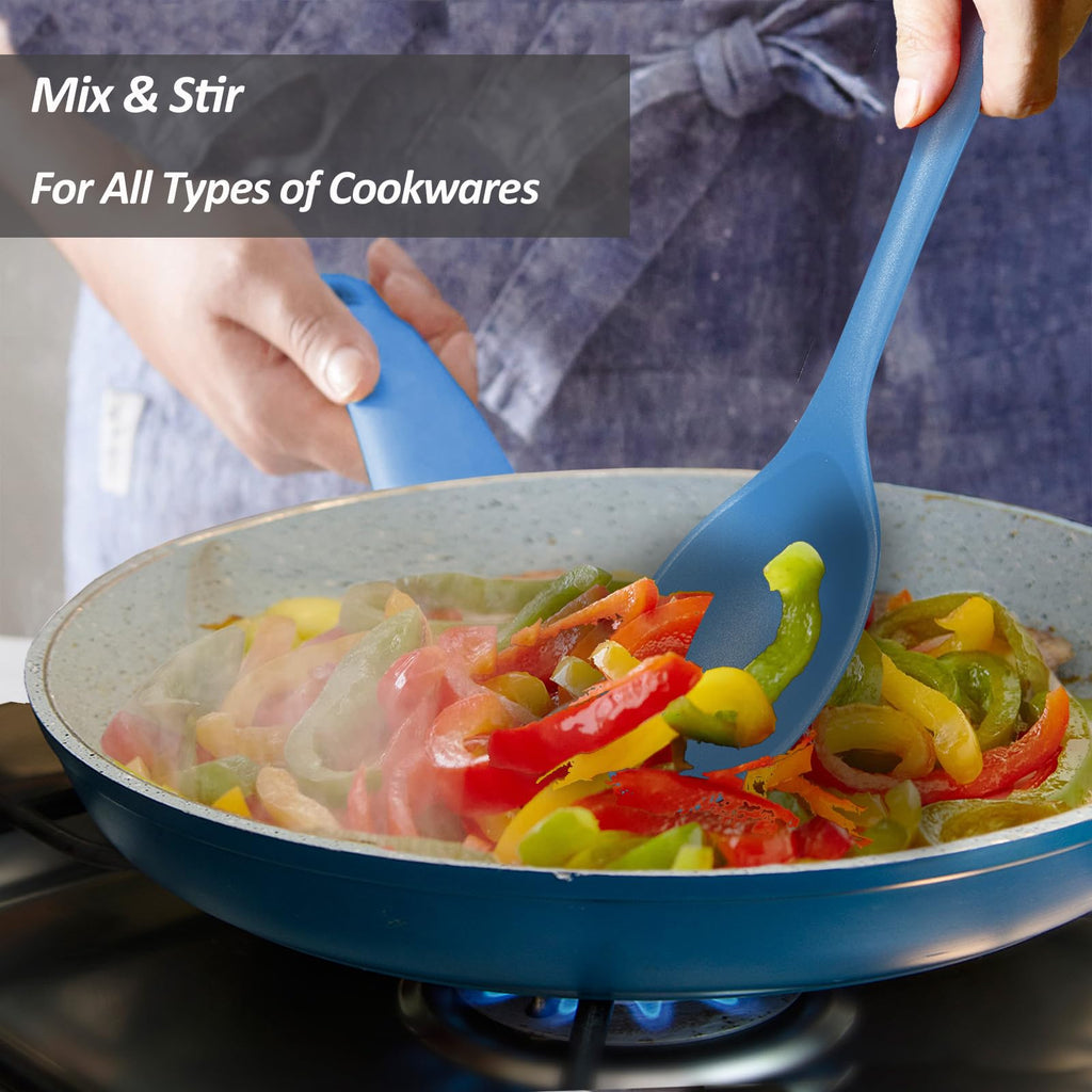 Silicone Spoons for Cooking - Extra Large Kitchen Spoons for Mixing, Serving, & Stirring - 600°F Heat-Resistant Non Stick Utensils Ladle & Skimmer- Dishwasher Safe, Black