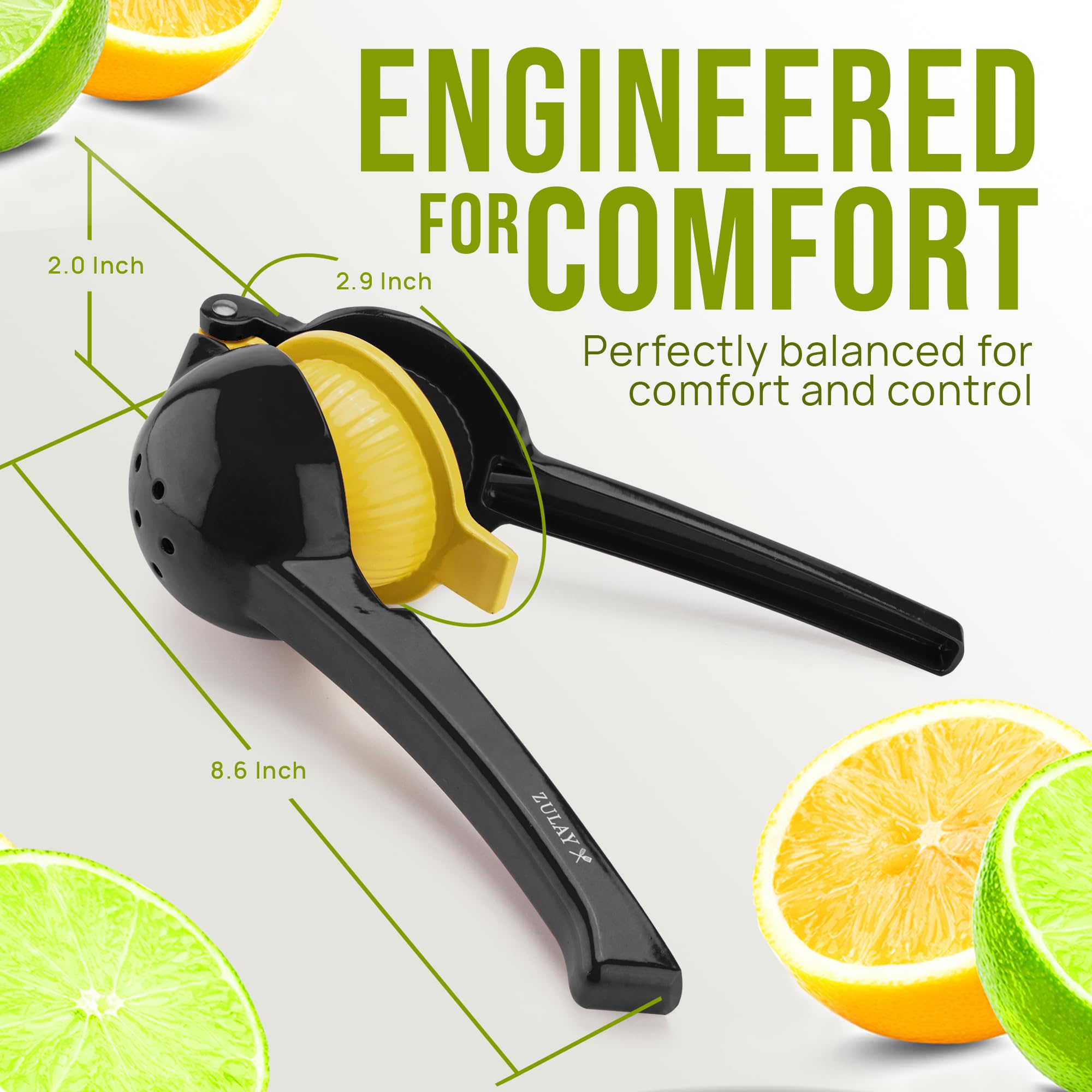 Zulay Kitchen Metal 2-in-1 Lemon Squeezer - Sturdy Max Extraction Hand Juicer Lemon Squeezer Gets Every Last Drop - Easy to Clean Manual Citrus Juicer - Easy-Use Lemon Juicer Squeezer - Yellow/Green