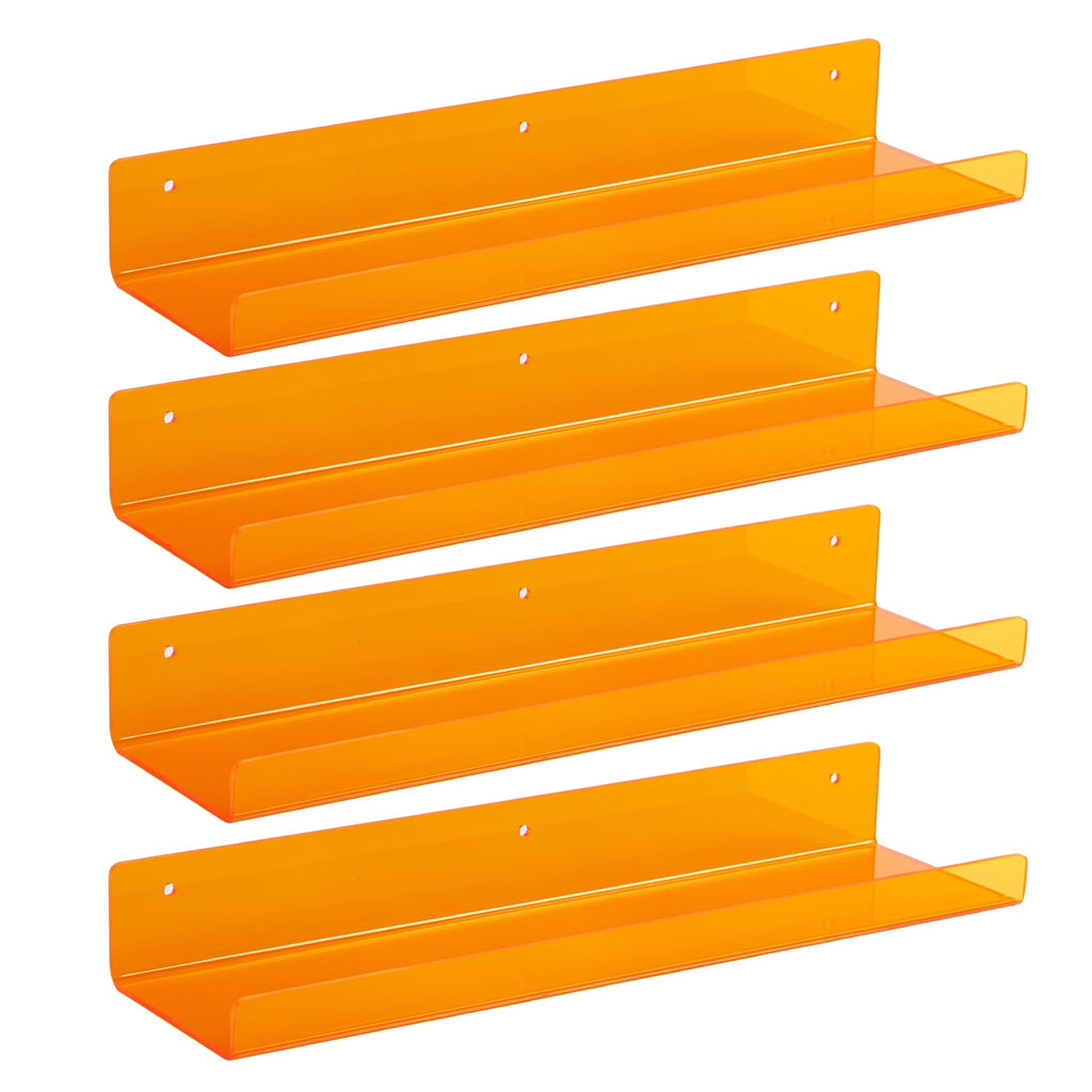 upsimples Acrylic Shelves for Bathroom Storage, 15" Floating Shelves Wall Organizer for Perfume, Make up, Skincare, Kids Bookshelf for Bedroom, Nursery, Living Room Decor, Clear, 4 Pack