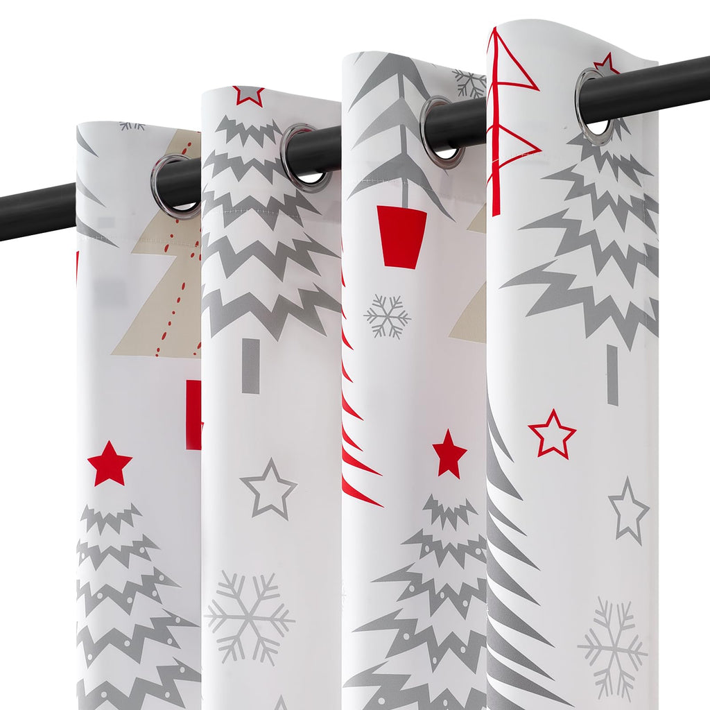 Topfinel Christmas Curtains 84 Inch Length for Living Room 2 Panels Set,Grommet Xmas Decoration Window Curtains with Christmas Tree and Snowflake Print for Bedroom,Set of 2,52x84 Inches Long,White