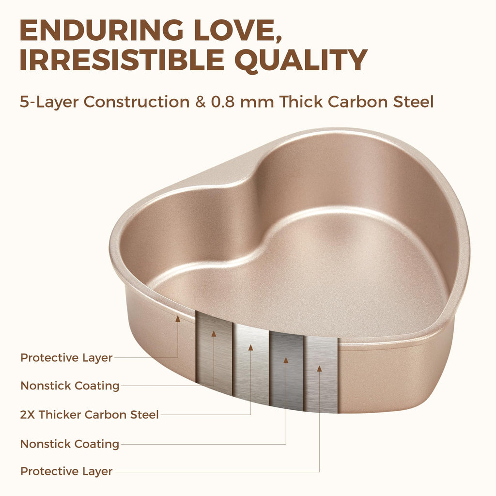 HONGBAKE Heart Shaped Cake Pan, Nonstick 8 & 6 inch Cheesecake Pans Set, Heart Shape Layer Cake Mold, Baking Tin for Valentine's Day, Weddings, 2 Pieces, Heavy Duty, Grey