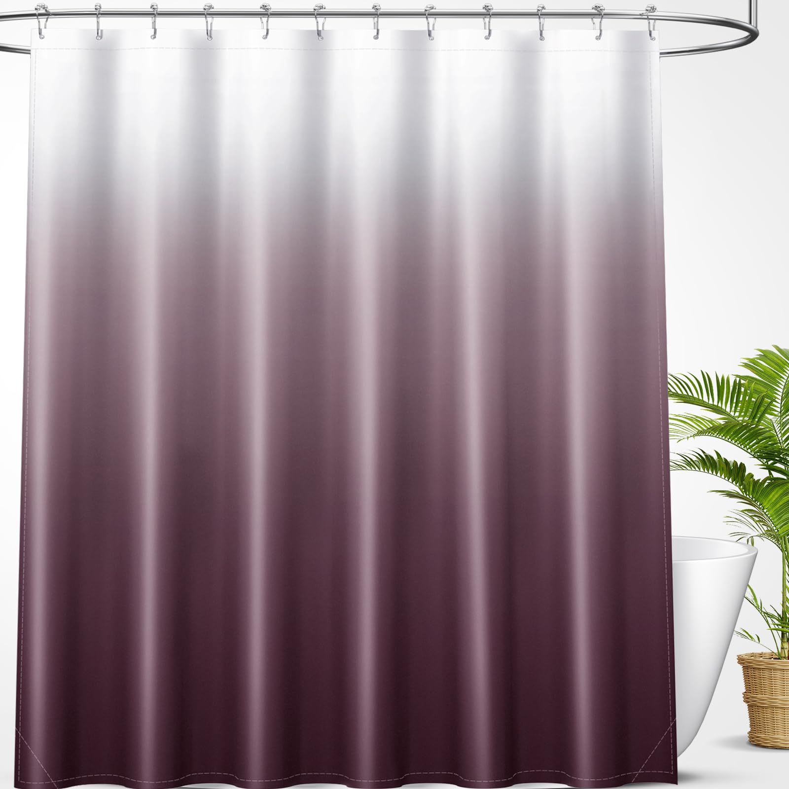 OLANLY Luxury Black and Grey Ombre Shower Curtain Sets with 12 Hooks, Waterproof and Washable Decorative Shower Curtains for Bathroom, 72x72 Inches