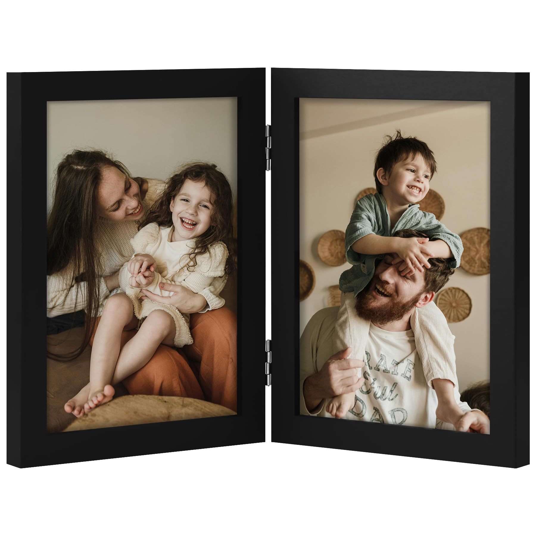 decorUhome Double 4x6 Picture Frame Vertical, Engineered Wood Bifold Photo Frame with Plexiglass for Tabletop Display, 4x6, Black