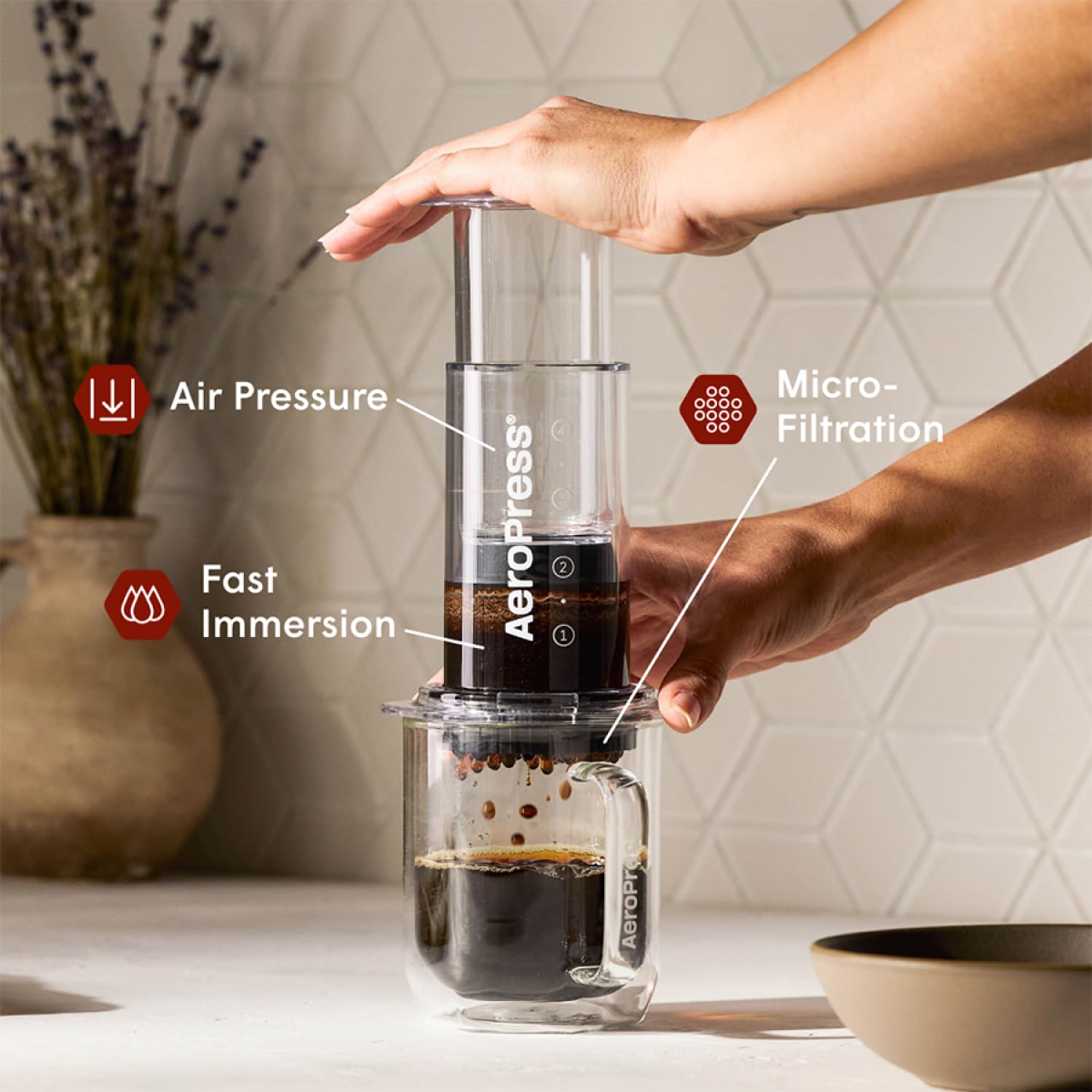 AeroPress Original Coffee Press - All-in-One French Press, Pour-Over & Espresso Style Manual Brewer, 2 Min Brew for Less Bitterness, More Flavor, Small Portable Coffee Maker, Travel & Camping