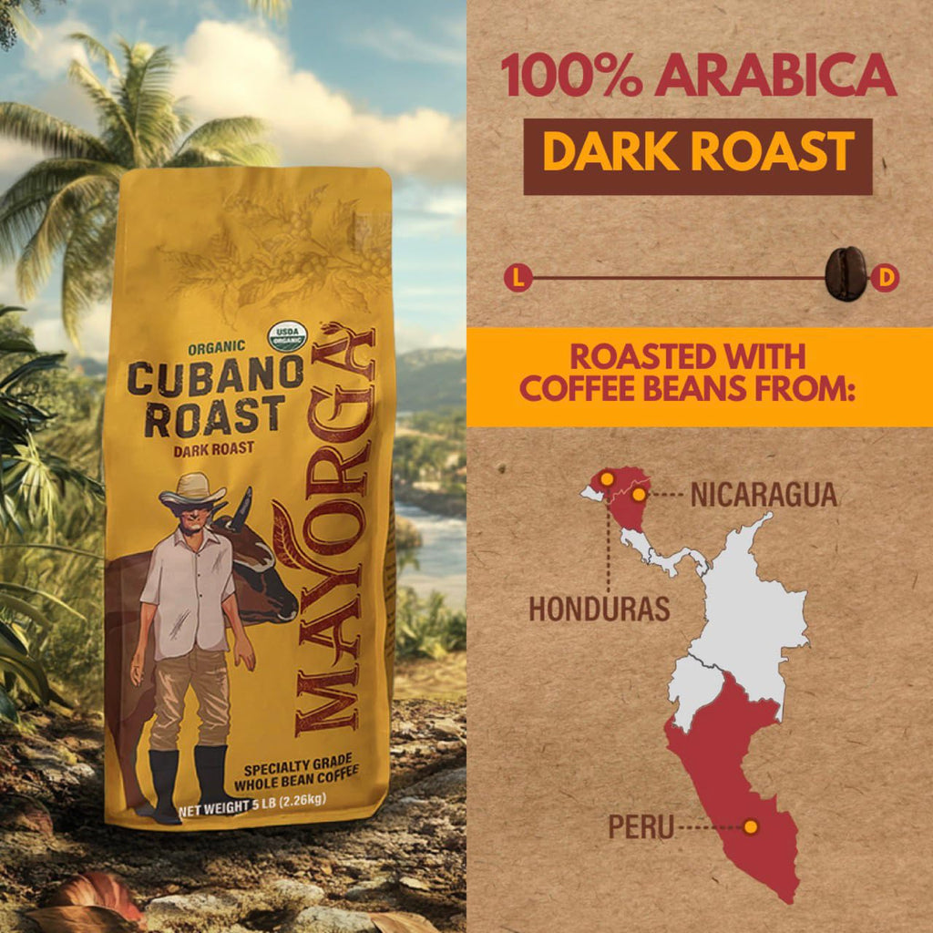 Mayorga Organic Coffee 2lb Cafe Cubano Roast - Dark Roast Whole Bean Specialty Grade Coffee, 100% Arabica, Slow Roasted, Bold and Smooth Flavor with Low Acidity - USDA Organic, Non-GMO, Kosher