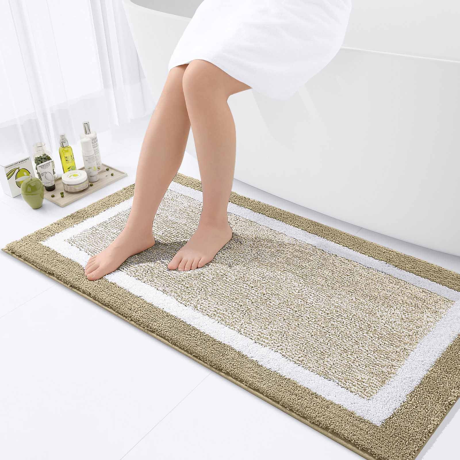 OLANLY Small Bathroom Rugs 24x16, Extra Soft and Absorbent Microfiber Bath Rugs, Non-Slip, Machine Washable, Quick Dry Shaggy Bath Carpet, Bath Mats for Bathroom Floor, Tub, Shower, Grey