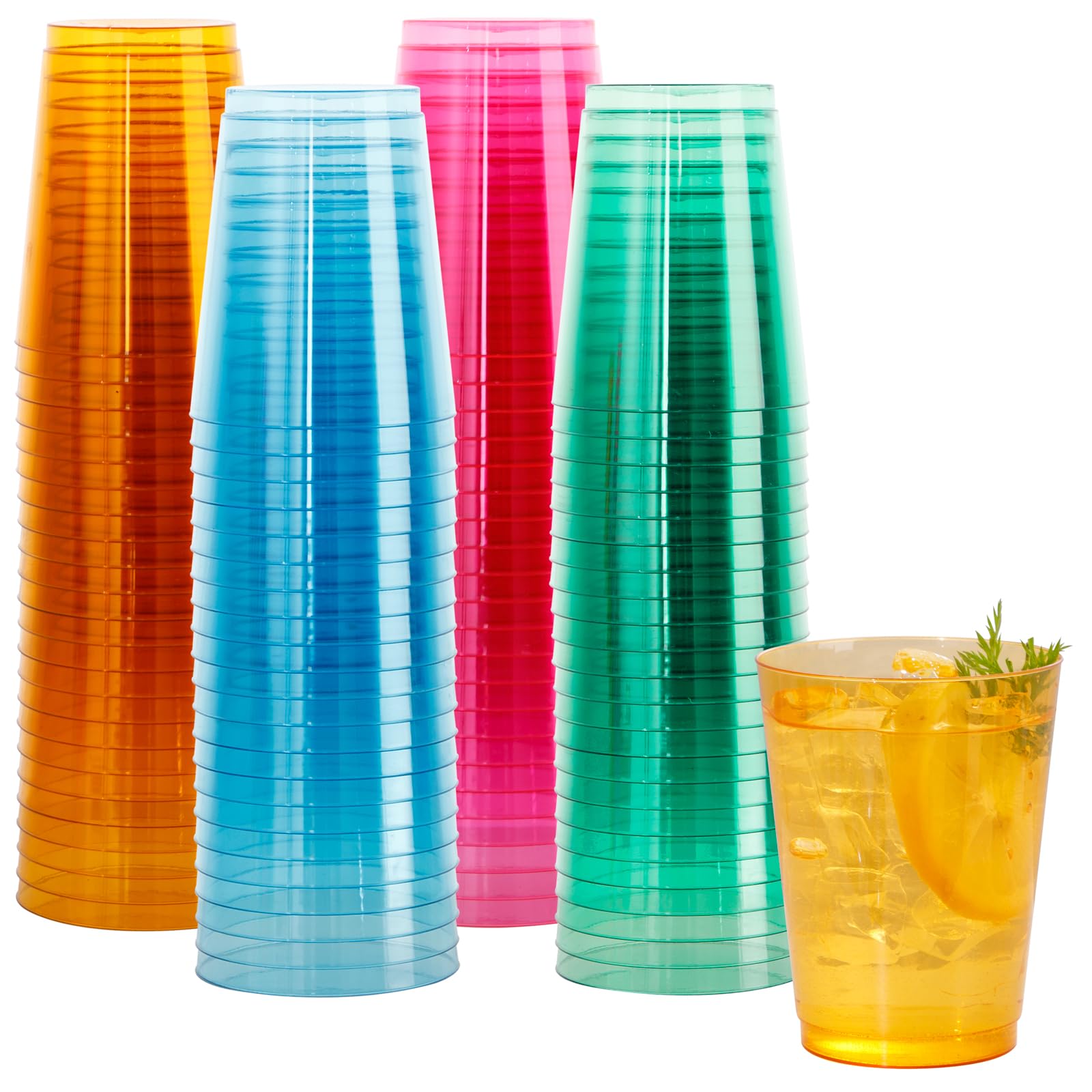 DaYammi 200 Pack Gold Plastic Cups 10 Oz Clear Cup Gold Rimmed Disposable Wine Glasses Fancy Disposable Party Cups Tumblers Drinking Cup Plastic Cocktail Glasses gold disposable cups for Party Wedding