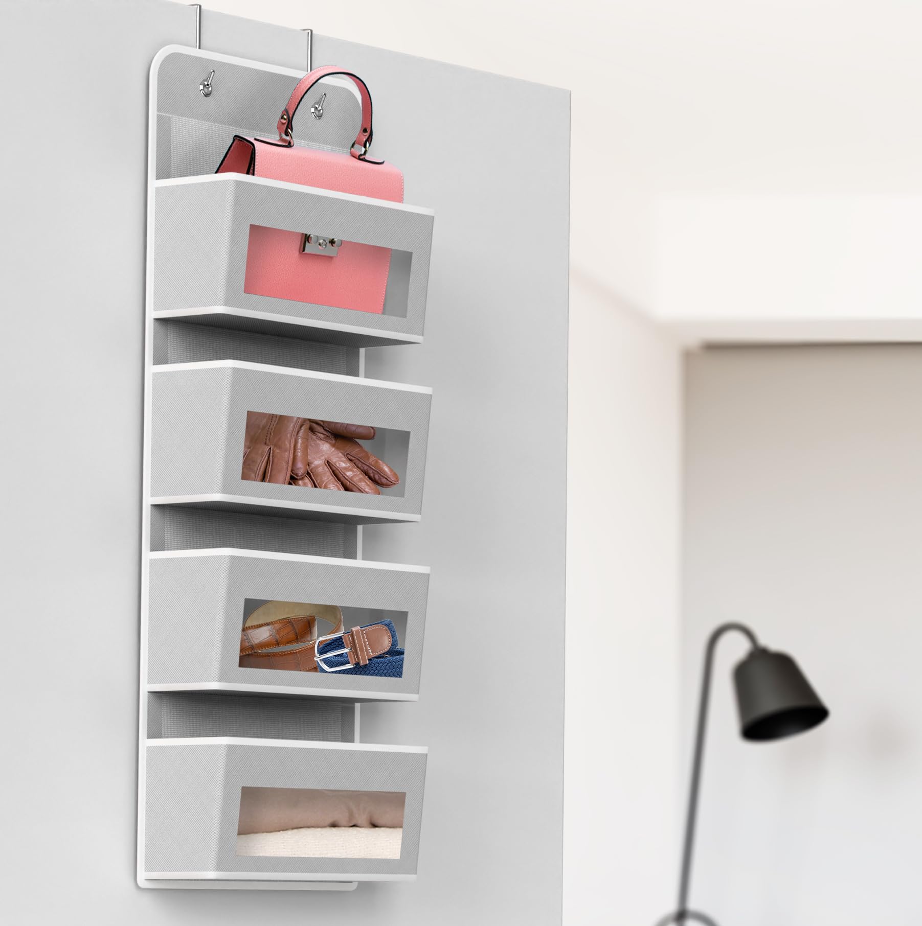 Simple Houseware 6 Clear Window Pocket Over Closet Door Storage Hanging Organizer for Bedroom, Bathroom, Pantry, Beige