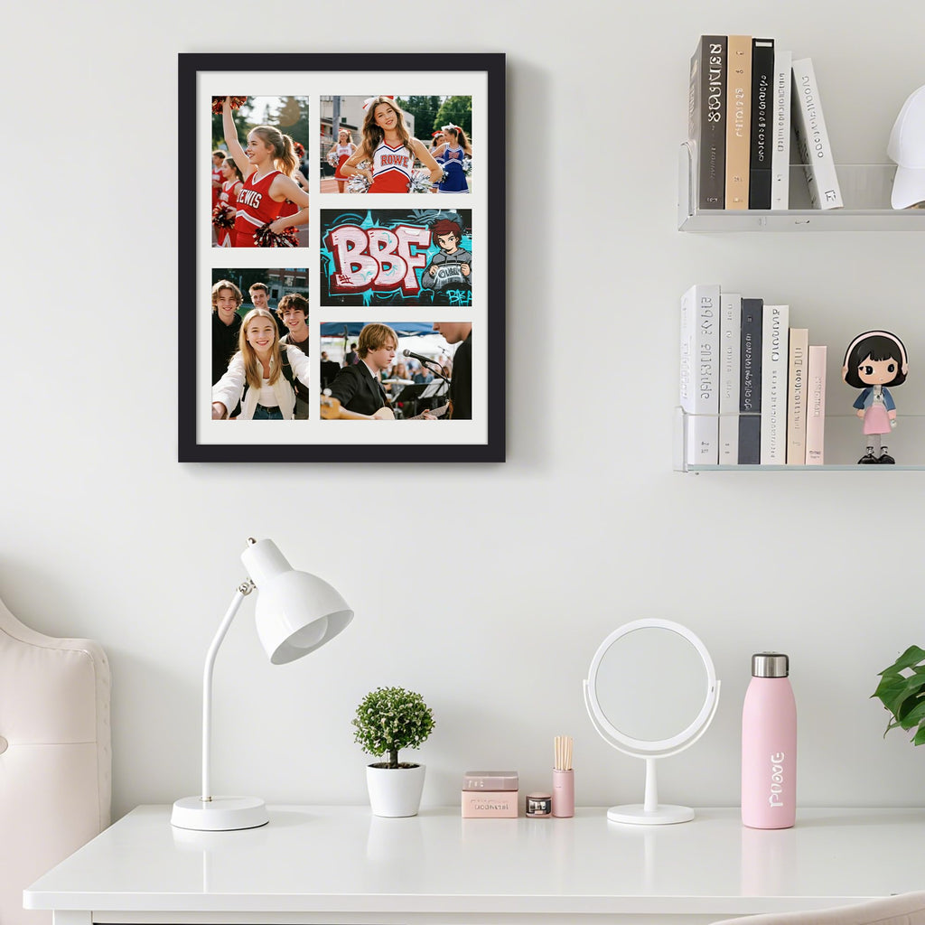 upsimples 8x16 Collage Picture Frame, Display Pictures 3 5x7 with Mat or 8x16 Without Mat, Wall Hanging 3 5x7 Picture Frame Collage Wall Decor, Black, 1 Pack
