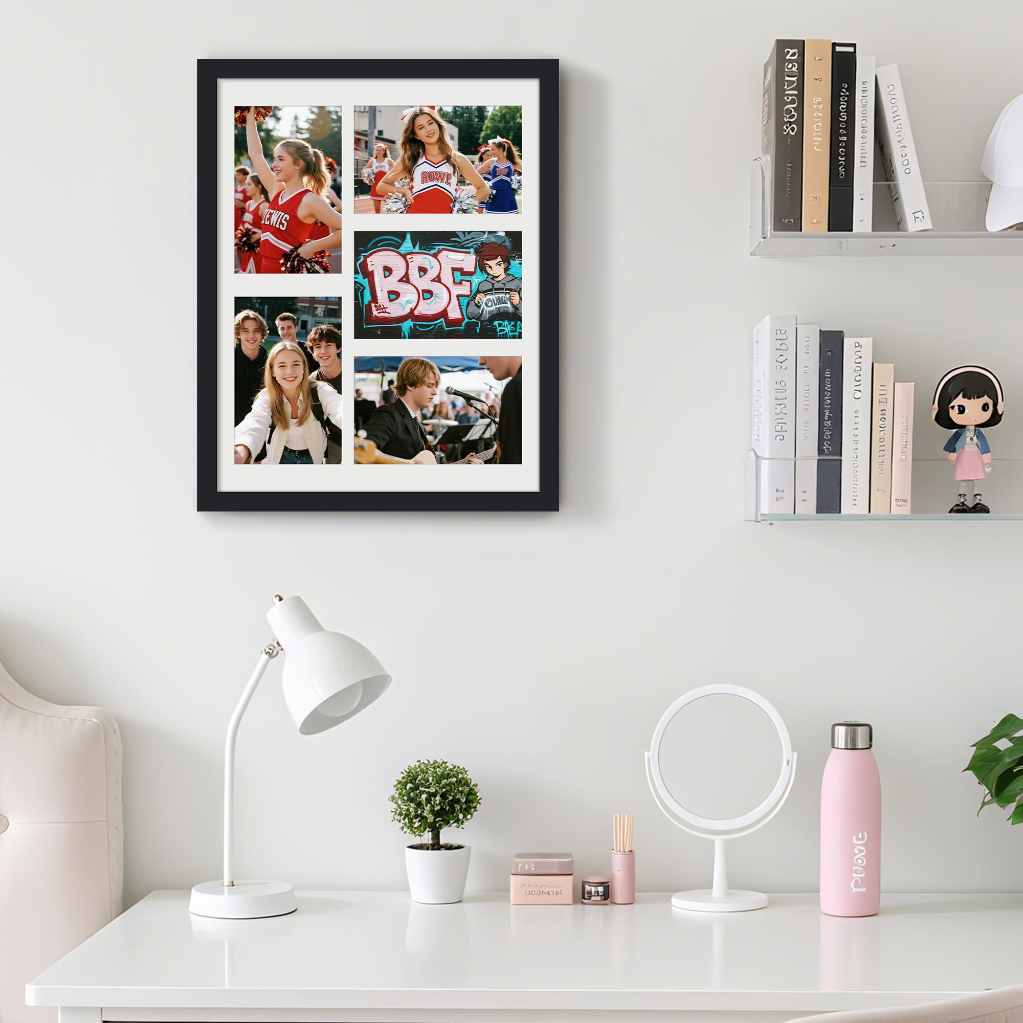 upsimples 8x16 Collage Picture Frame, Display Pictures 3 5x7 with Mat or 8x16 Without Mat, Wall Hanging 3 5x7 Picture Frame Collage Wall Decor, Black, 1 Pack