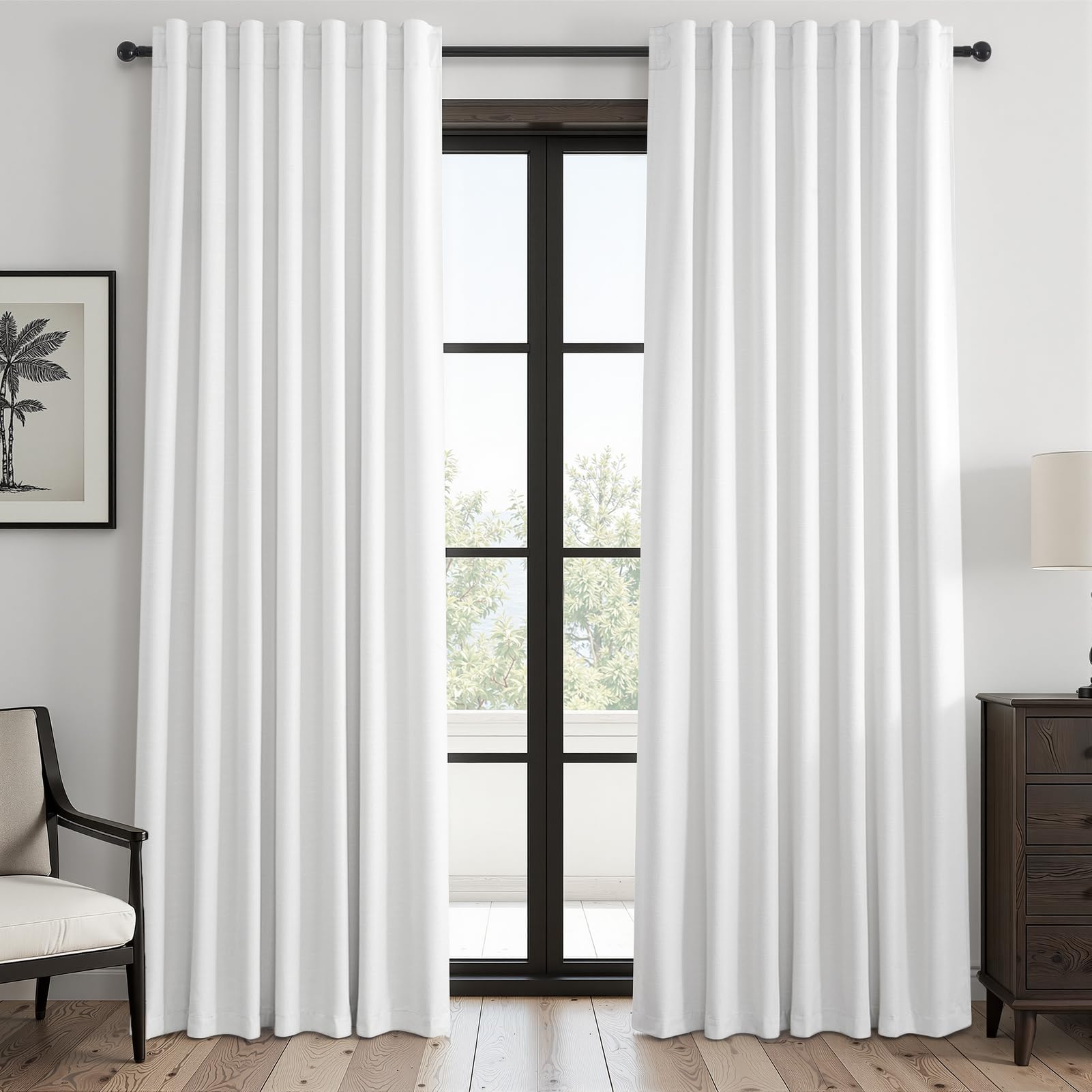 Topfinel Cream Linen Blackout Curtains 84 Inch Long for Bedroom Living Room, Ivory Pinch Pleat Back Tab Full Blackout Drapes Farmhouse Boho Curtains for Window, White Neutral Curtains 52" X 84" 7 FT