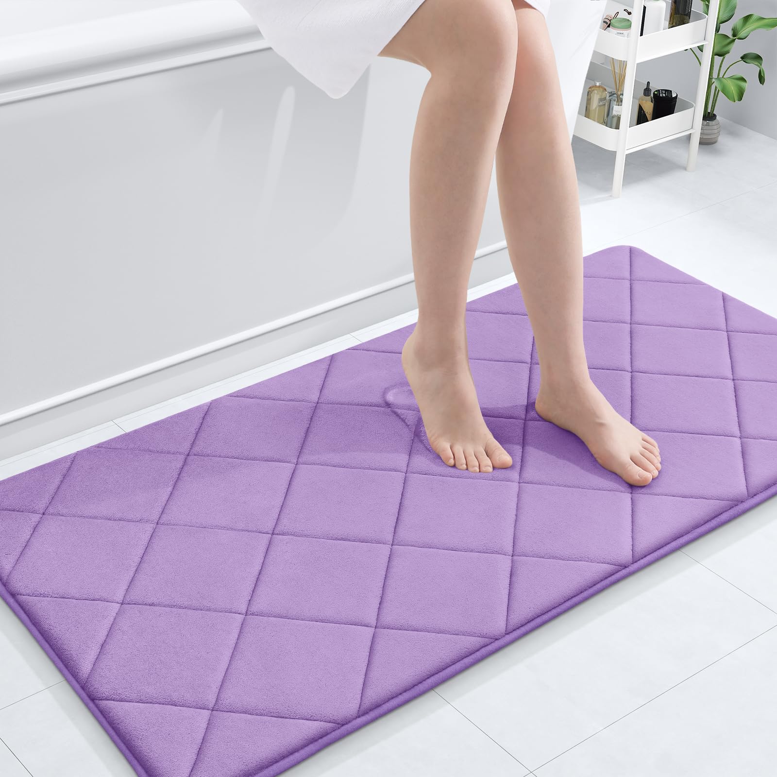 OLANLY Memory Foam Bath Mat 30x20, Ultra Soft and Absorbent Bathroom Rugs, Machine Washable, Comfortable Bath Carpet for Bathroom Floor, Tub and Shower, Black