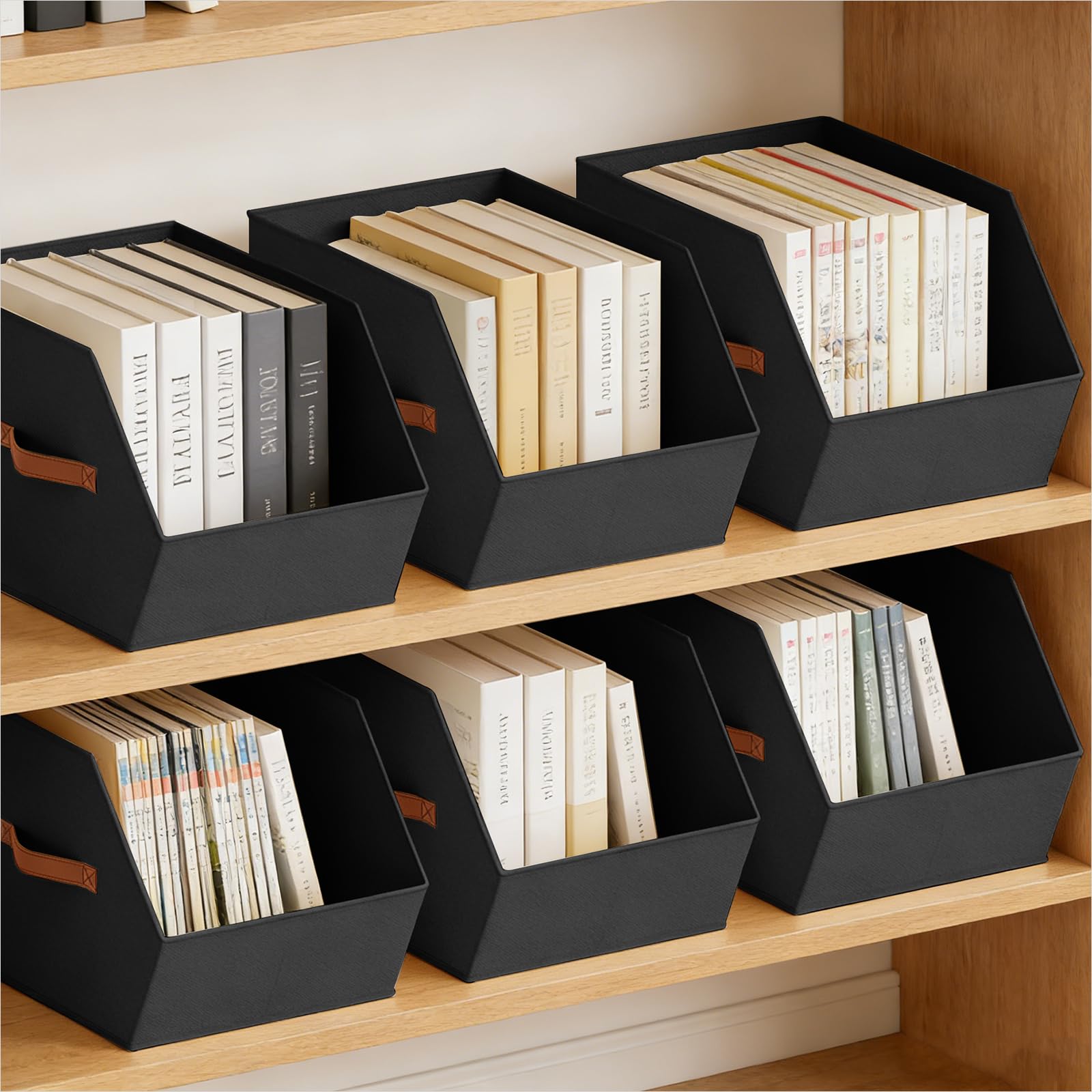 Homsorout Fabric Closet Storage Cubes - 6 Pack Square Storage Bins with Dual Handles for Clothes, Towels, Toys, Cube Storage Organizers for Bedroom, Nursery, Shelves, Closet, Small Spaces, Beige
