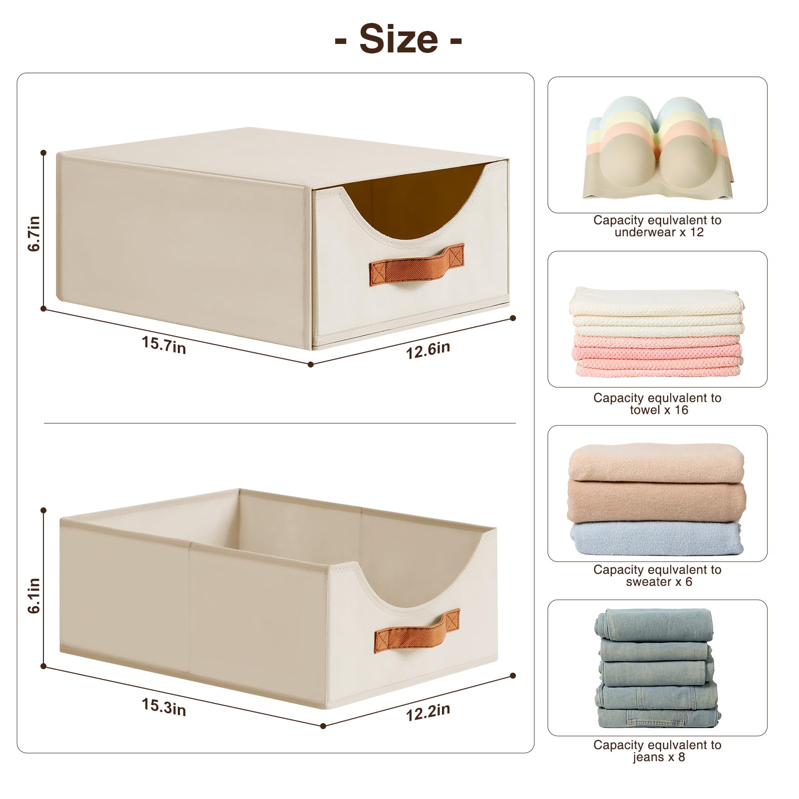 Homsorout Closet Organizers and Storage - Large Stackable Storage Bins with Drawer, Fabric Bins for Organization, Collapsible Drawer Organizer Clothes for Bedroom, Living Room, 4 Pack, Beige