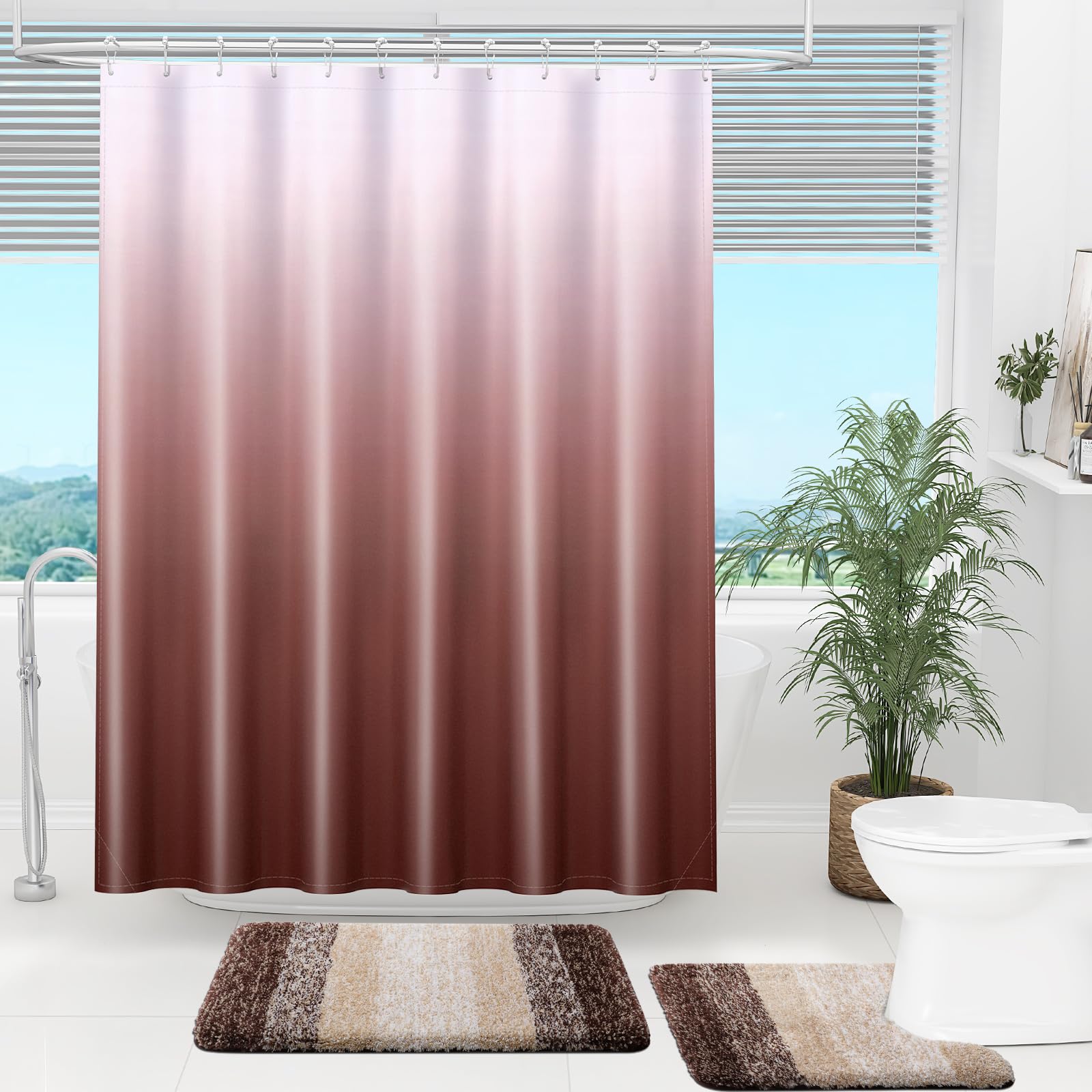 OLANLY Luxury Black and Grey Ombre Shower Curtain Sets with 12 Hooks, Waterproof and Washable Decorative Shower Curtains for Bathroom, 72x72 Inches