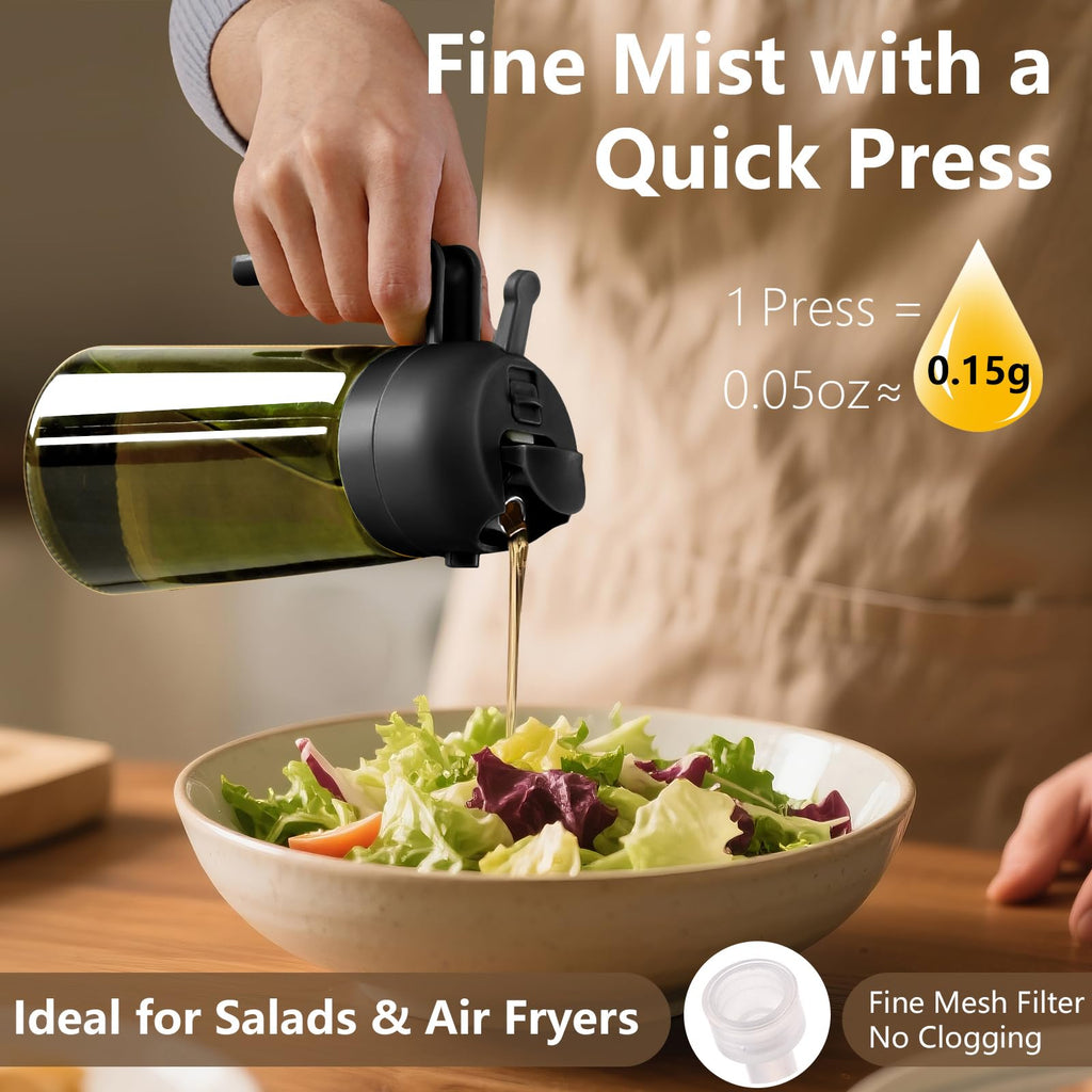 SWEET VIEW Olive Oil Dispenser and Oil Sprayer – 16oz/470ml Glass Light-Proof Oil Pourer for Kitchen, Air Fryer, Cooking, Salad, and BBQ