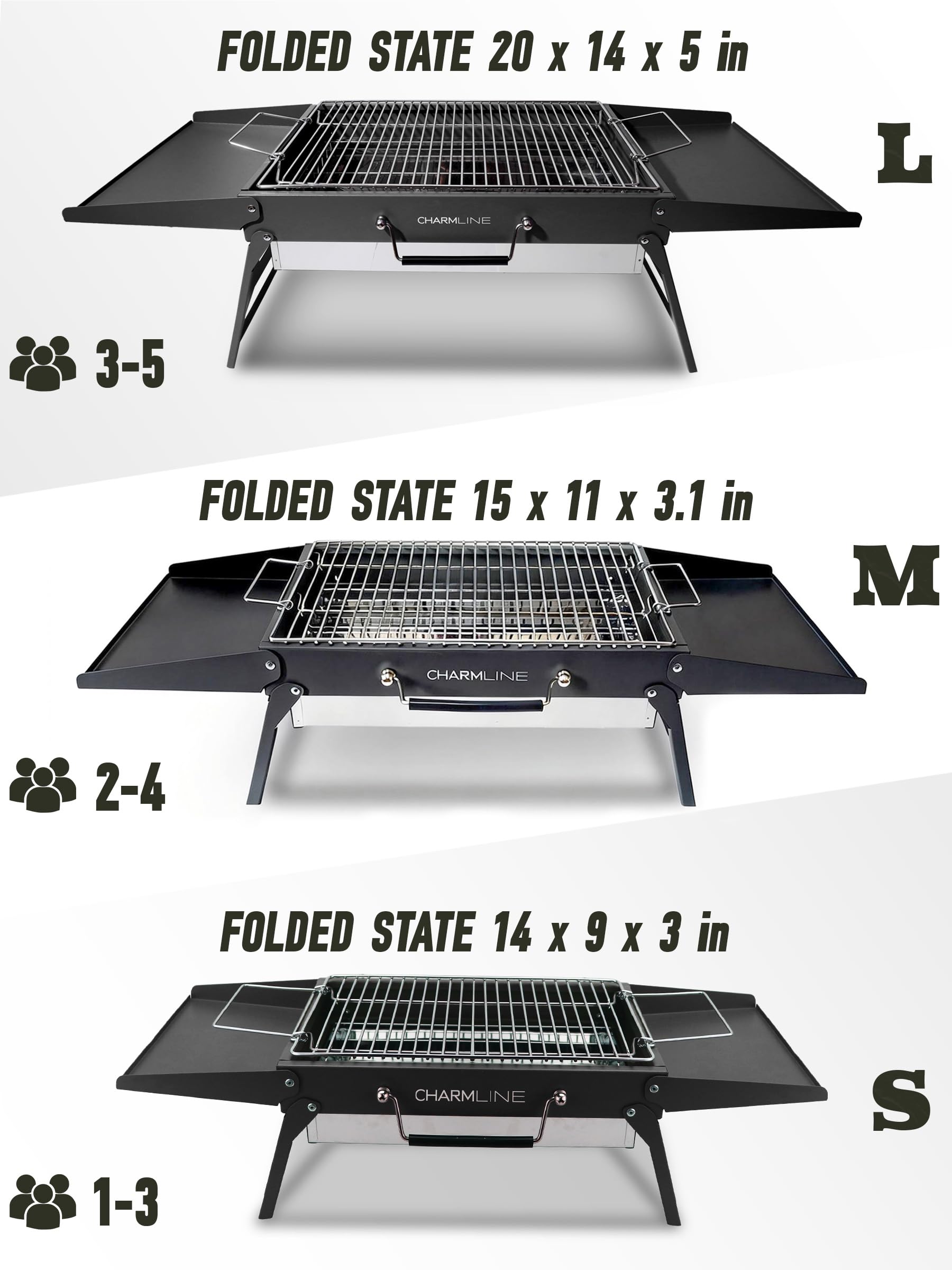 Charmline 14 x 9 inches Portable Charcoal BBQ Grill, Foldable Compact Camping Barbecue for 1–3 People, Ideal for Garden, Beach, Picnic & Tabletop Use, Green