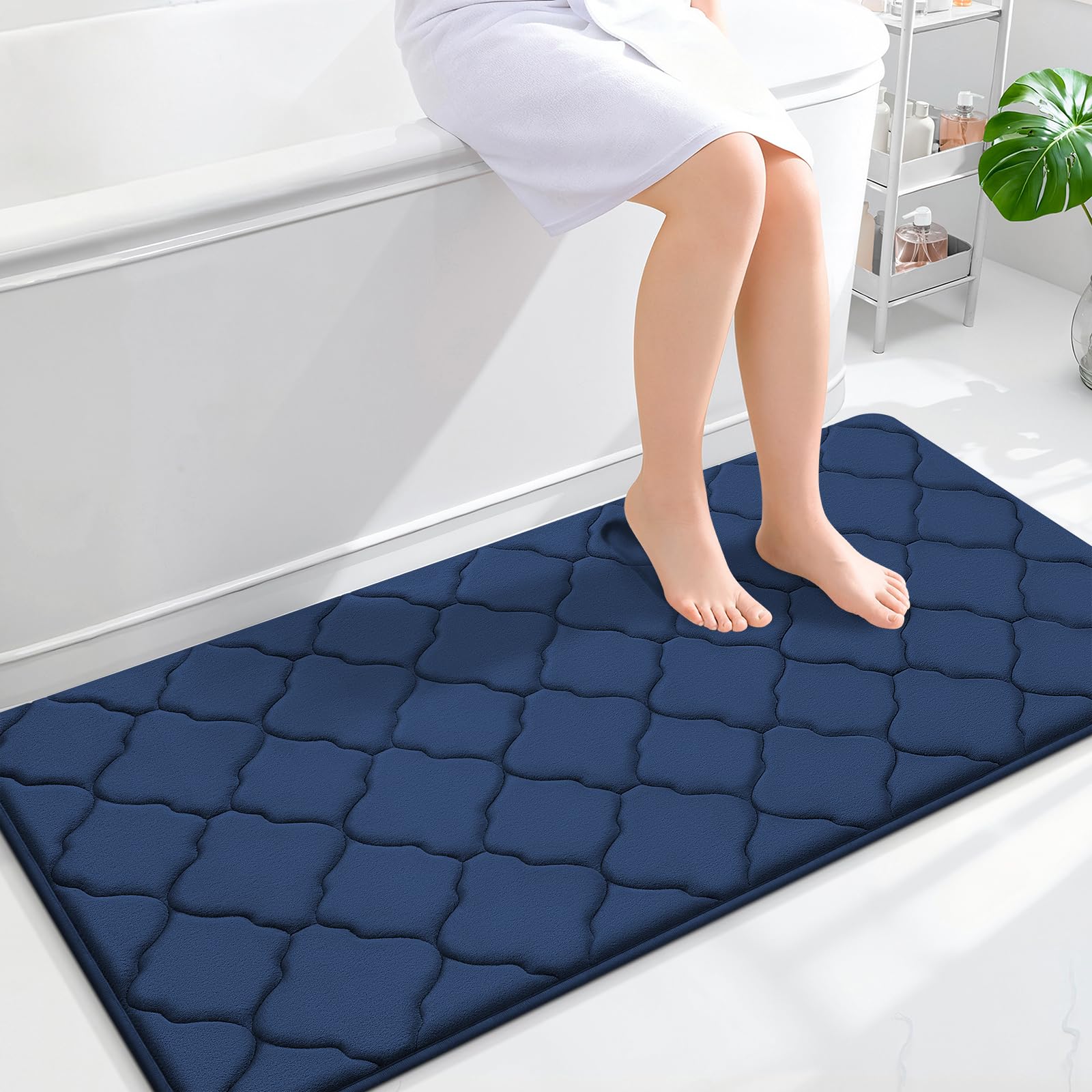 OLANLY Memory Foam Bath Mat Rug 24x16, Ultra Soft and Absorbent Bathroom Rugs, Non-Slip, Comfortable, Machine Washable Bath Carpet for Bathroom Floor, Tub, Shower and Home Decor Accessories, Black