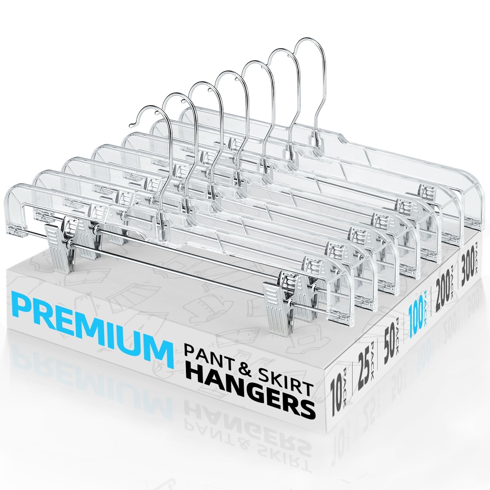 HOUSE DAY 50 Pack 14 inch Clear Plastic Pants Hangers with Clips, Skirt Hangers, Clip Hangers for Pants, Trouser Bulk Plastic Pant Hangers