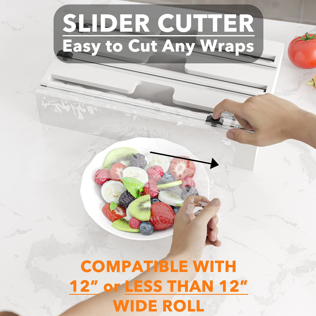 SpaceAid WrapNeat 3 in 1 Wrap Organizer with Cutter and Labels, Plastic Wrap, Aluminum Foil and Wax Bamboo Dispenser for Kitchen Storage Organization Holder for 12" Roll (Natural)