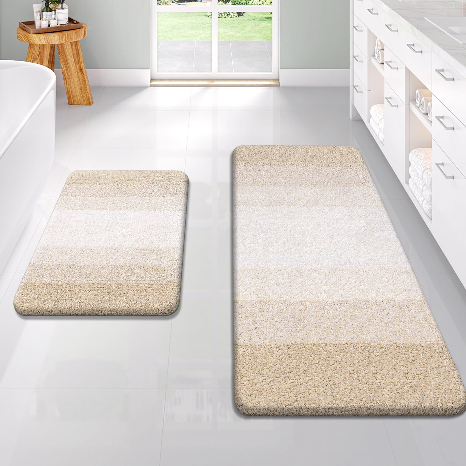 OLANLY Bathroom Rug Set 2 Piece, Soft Absorbent Microfiber Bath Mats and U-Shaped Contour Toilet Rug, Non-Slip, Machine Wash Dry, Plush Shaggy Bath Mats for Bathroom (24"x16"+24"x20", Grey)