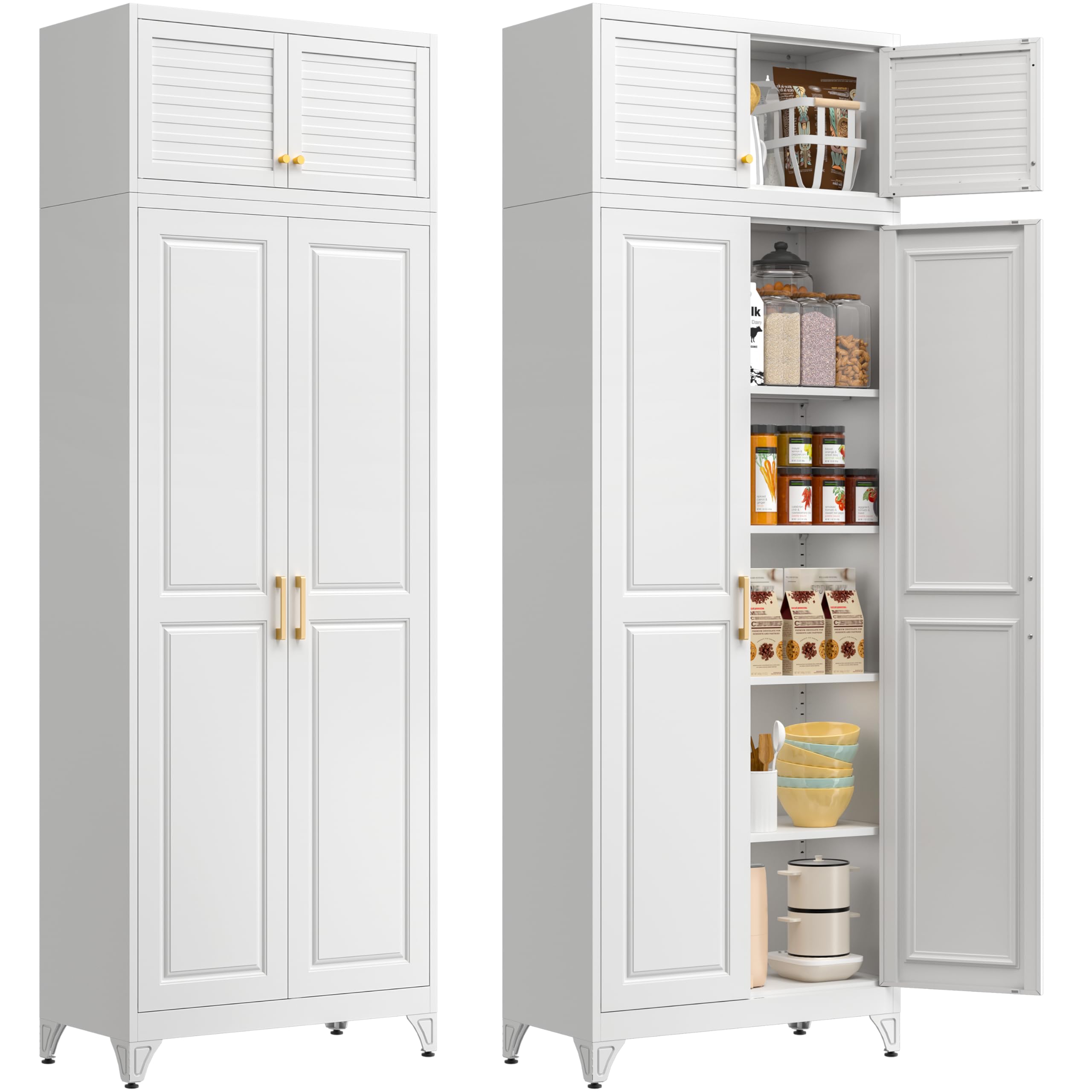 Polup White Kitchen Pantry Cabinet, 71 Inch Tall Metal Storage Cabinet with Doors and Shelves, Pantry Cabinets for Kitchen Storage, Freestanding Cupboard for Living, Dining Room, Assemble Required