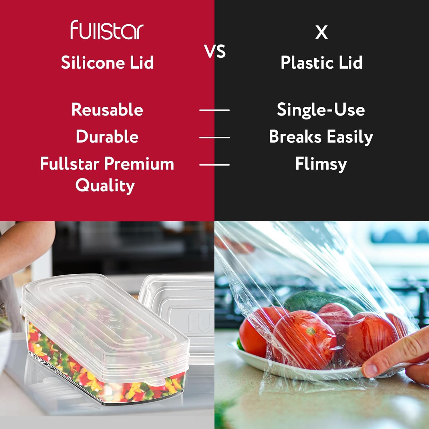 fullstar Silicone Stretch Lids for Fullstar Choppers & Mandoline Slicers – Reusable Food Covers for Storage – Flexible & Durable - Pack of 2