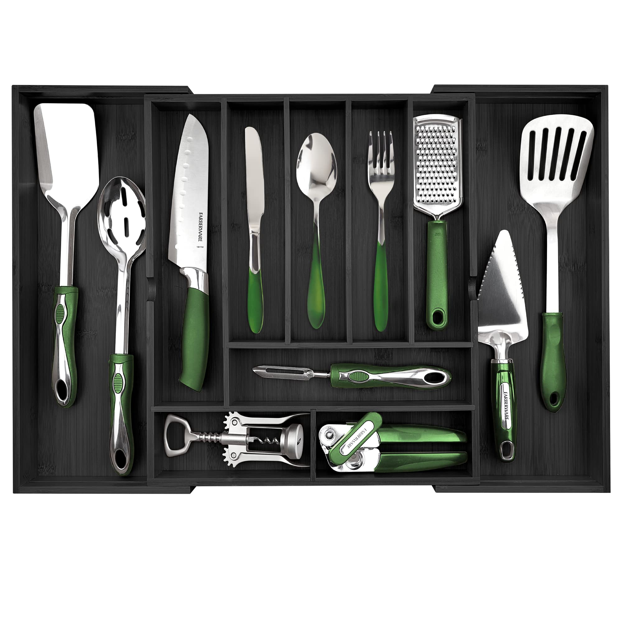 Silverware Organizer - Expandable Kitchen Drawer Organizer - Adjustable Kitchen Drawer Organizer for Utensils, Expandable to 22 Inches Wide, 10 Compartments, Silverware Tray for Drawer