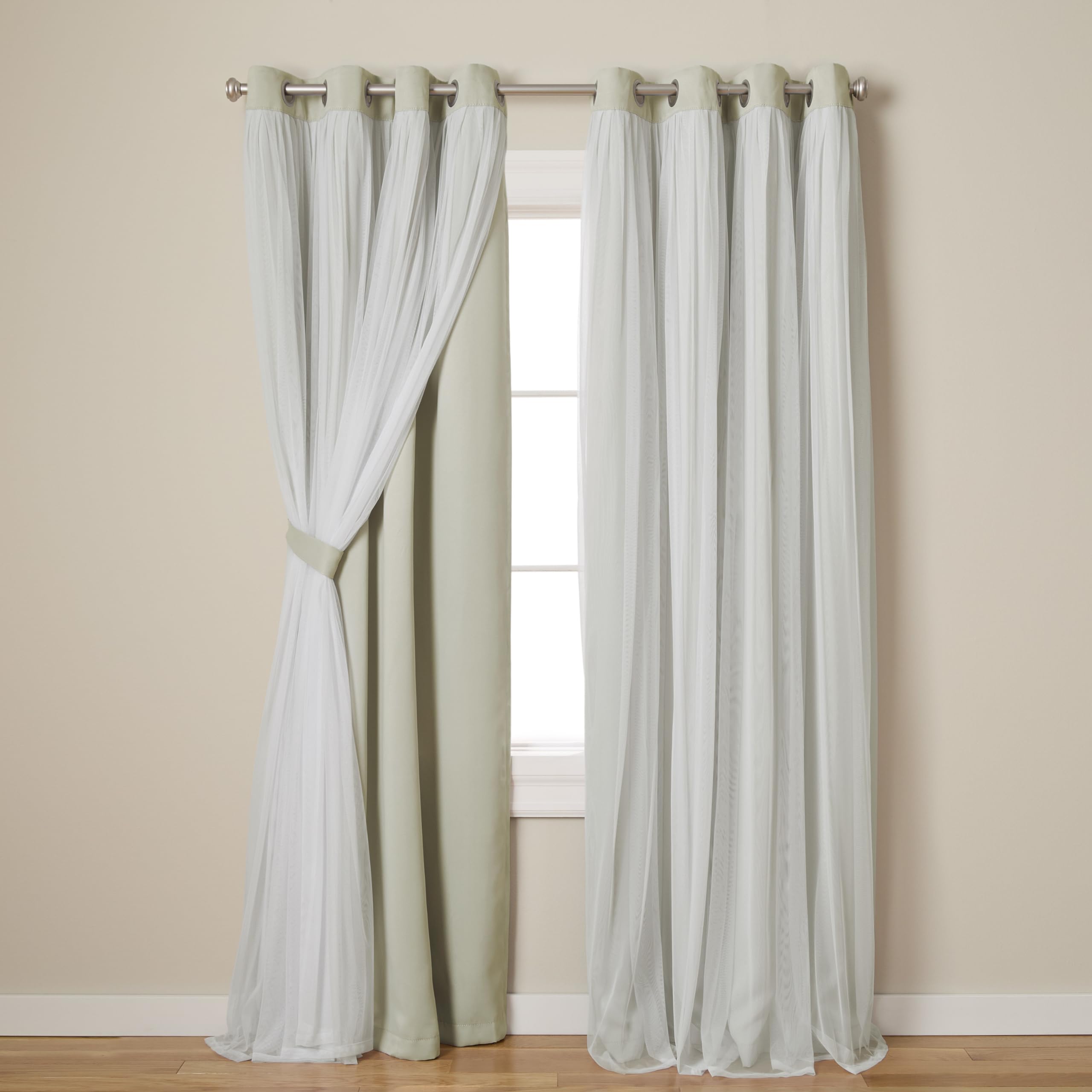 TOWN & COUNTRY LUXE Talia Double Layer Indoor Curtains, Sheer and Room Darkening Blackout, Grommet Top, Energy Efficient, 2-Pack Set, 52"x84", Rose Blush