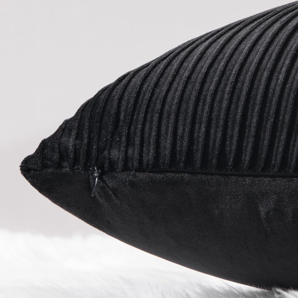 YCOLL Black&Beige Velvet Striped Pillow Covers