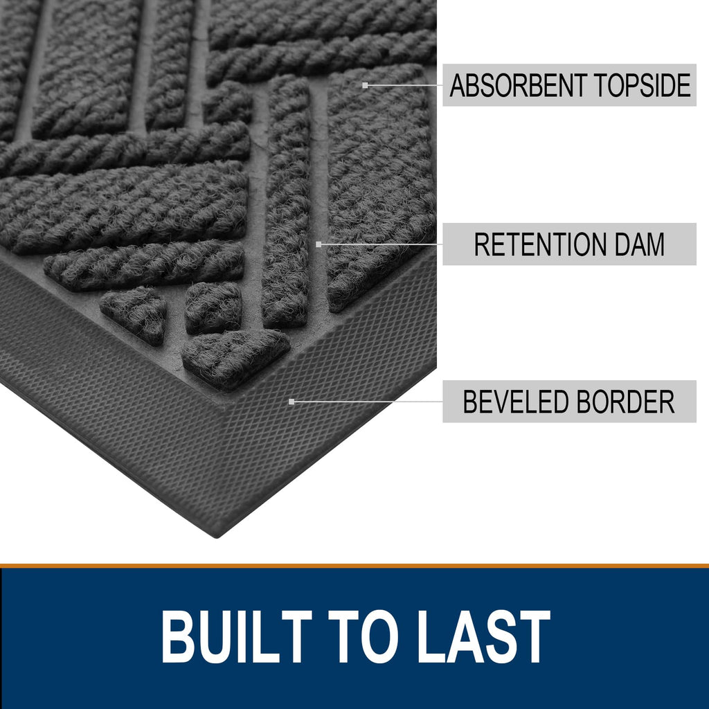OLANLY Indoor Outdoor Mat, Sturdy Natural Rubber Floor Mat, Non Slip Low Profile Waterproof Doormat, and Stain Front Door Mats, Easy Clean Patio Entrance Mat, 30''x17'', Black