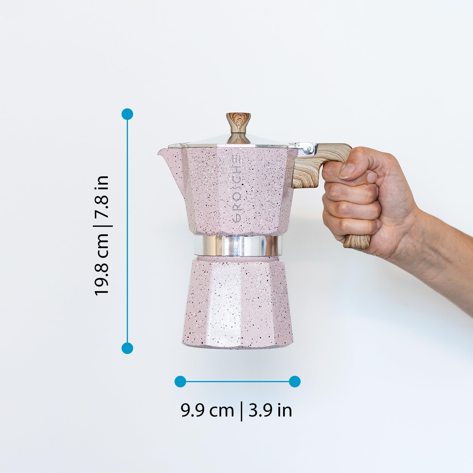 GROSCHE Milano Moka pot, Stovetop Espresso maker, Greca Coffee Maker, Stovetop coffee maker and espresso maker percolator (Grey, 6 cup)
