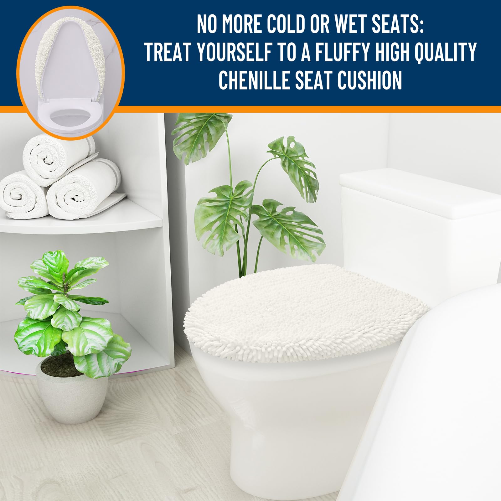 OLANLY Soft Chenille Bathroom Toilet Lid Cover, Machine Washable Seat Covers, 17.5x15, Stays in Place Rubber Backing, Fits Most Round, Elongated and Oblong Lids, Accessories Decor, Gray