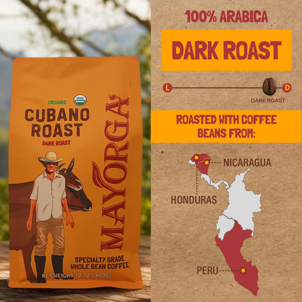 Mayorga Organic Coffee 2lb Cafe Cubano Roast - Dark Roast Whole Bean Specialty Grade Coffee, 100% Arabica, Slow Roasted, Bold and Smooth Flavor with Low Acidity - USDA Organic, Non-GMO, Kosher