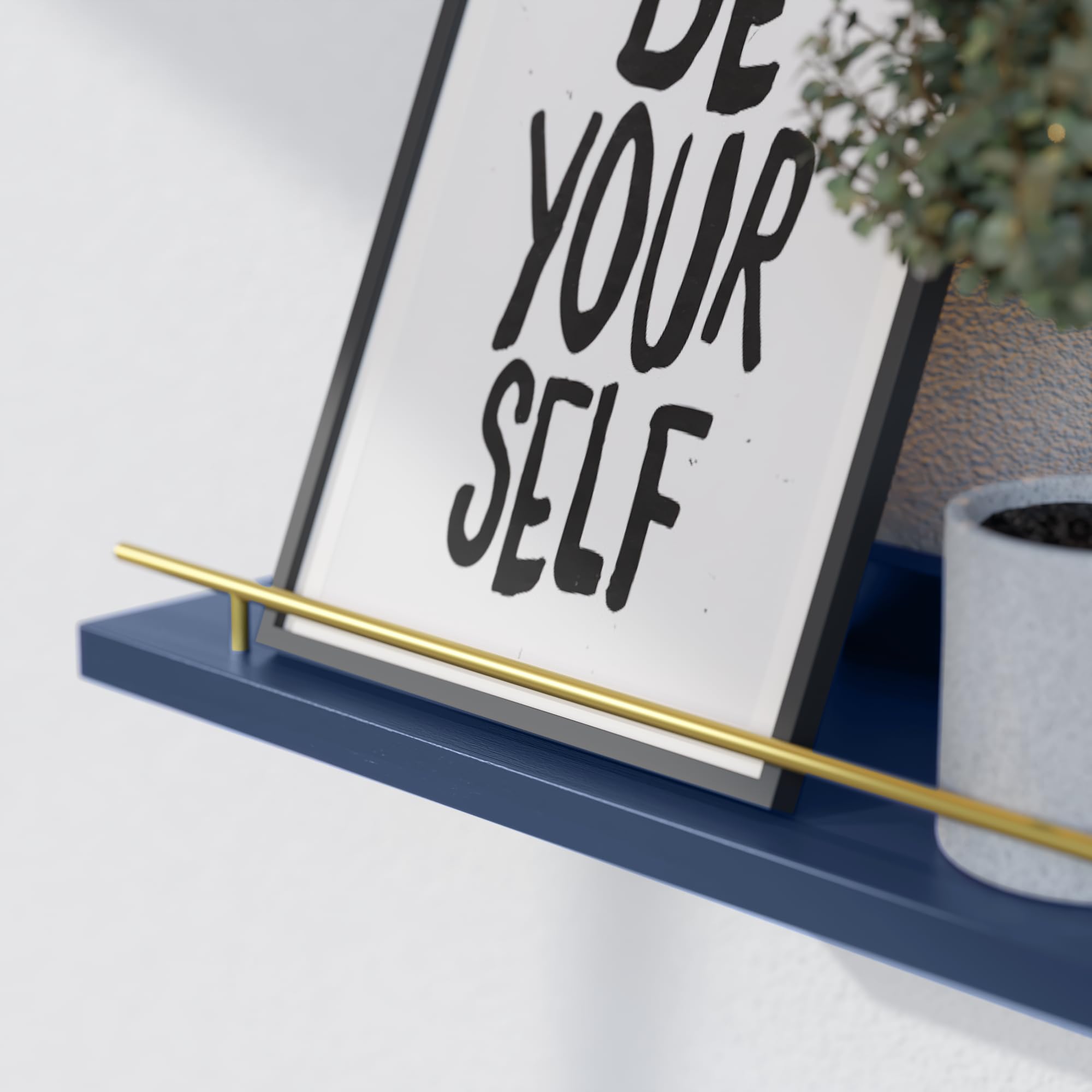 WOPITUES Floating Shelves with Black Metal Guardrail, Shelves for Wall Decor Set of 3, Wall Shelves for Bedroom, Bathroom, Kitchen, Living Room, Plants, Picture Frames, Art- Black