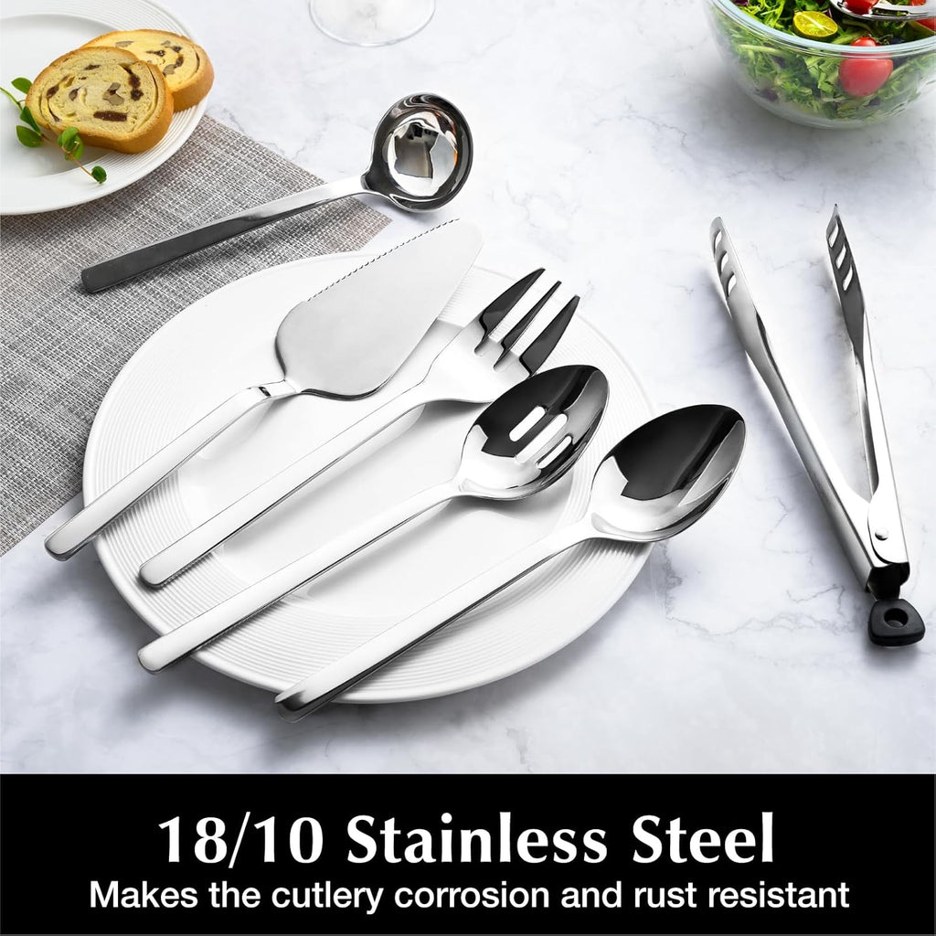 KINGSTONE 40 Piece Hammered Silverware Set and 8 Piece Serving Utensils Set
