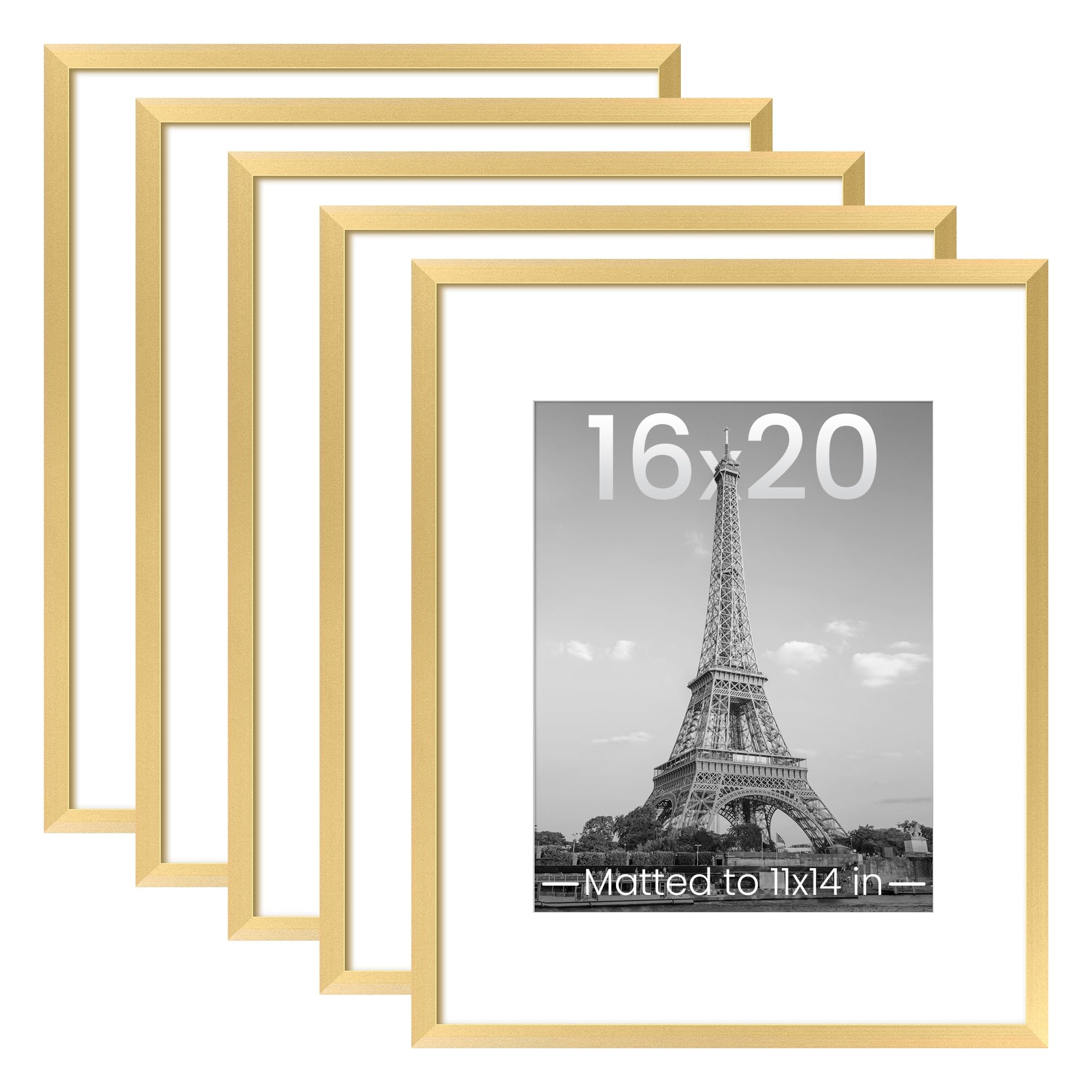 upsimples 8x10 Picture Frame Set of 5, Display Pictures 5x7 with Mat or 8 x 10 Without, Wall Gallery Photo Frames, Black