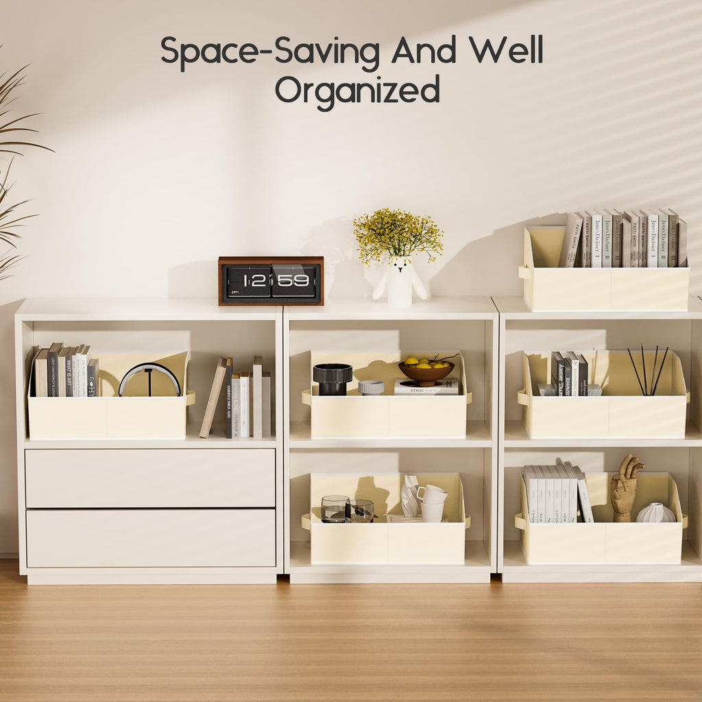 Homsorout Large Closet Organizers and Storage Bins - 8 Pack Trapezoid Storage Baskets for Shelves, Foldable Fabric Baskets with Handles Ideal for Closet, Basket, Wardrobe and Shelf Storage, Beige