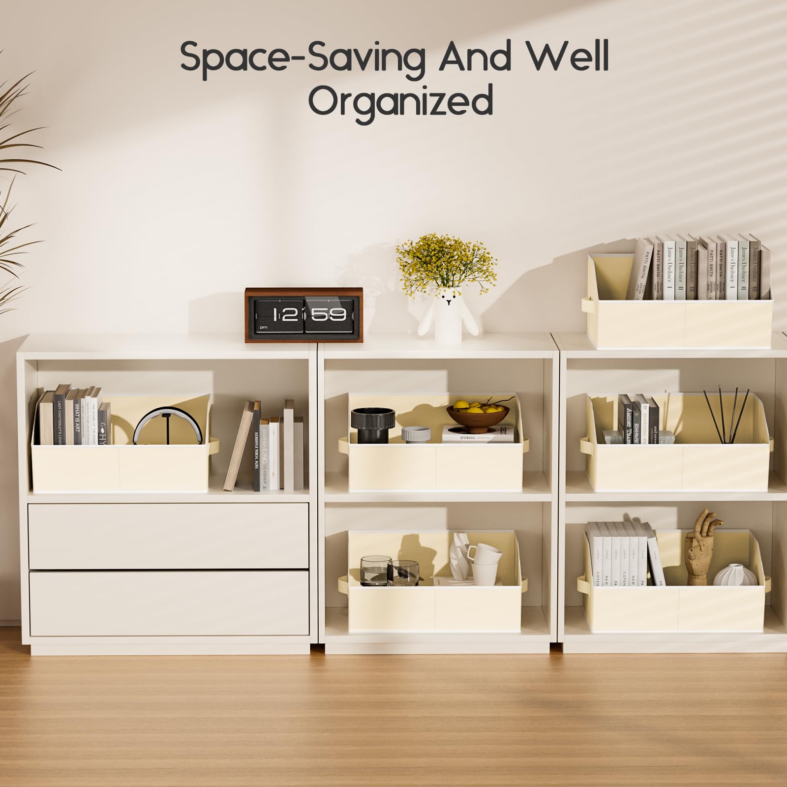 Homsorout Large Closet Organizers and Storage Bins - 8 Pack Trapezoid Storage Baskets for Shelves, Foldable Fabric Baskets with Handles Ideal for Closet, Basket, Wardrobe and Shelf Storage, Beige