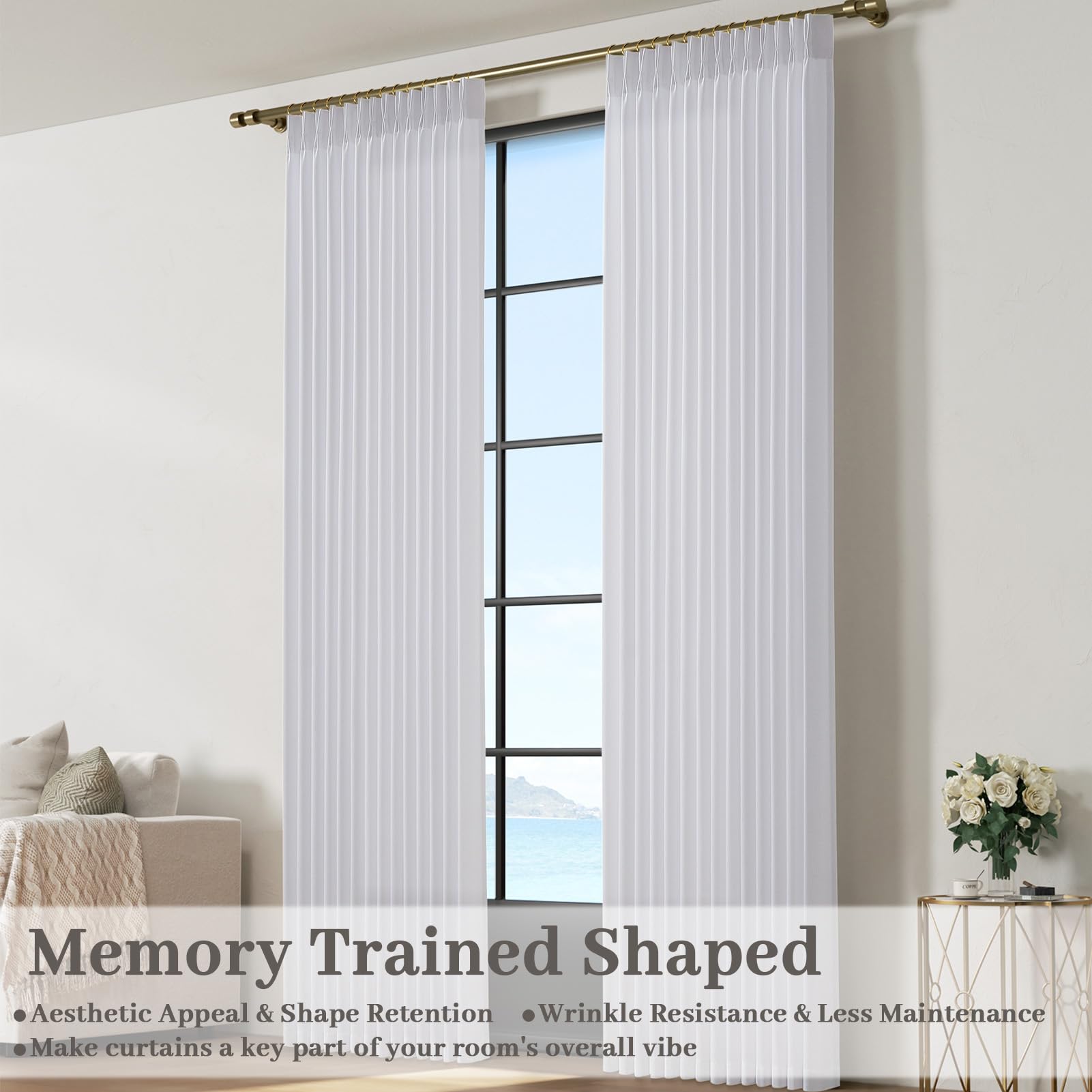 Pinch Pleated Linen Curtains 96 Inches Extra Long Olive Green Drapes, Thick Linen Light Filtering Memory Trained Pleat Curtain for Living Room and Bedroom Privacy 2 Panels Texture with Back Tab