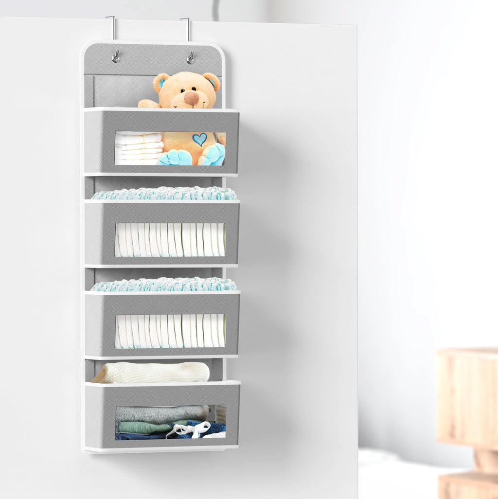 Simple Houseware 6 Clear Window Pocket Over Closet Door Storage Hanging Organizer for Bedroom, Bathroom, Pantry, Beige
