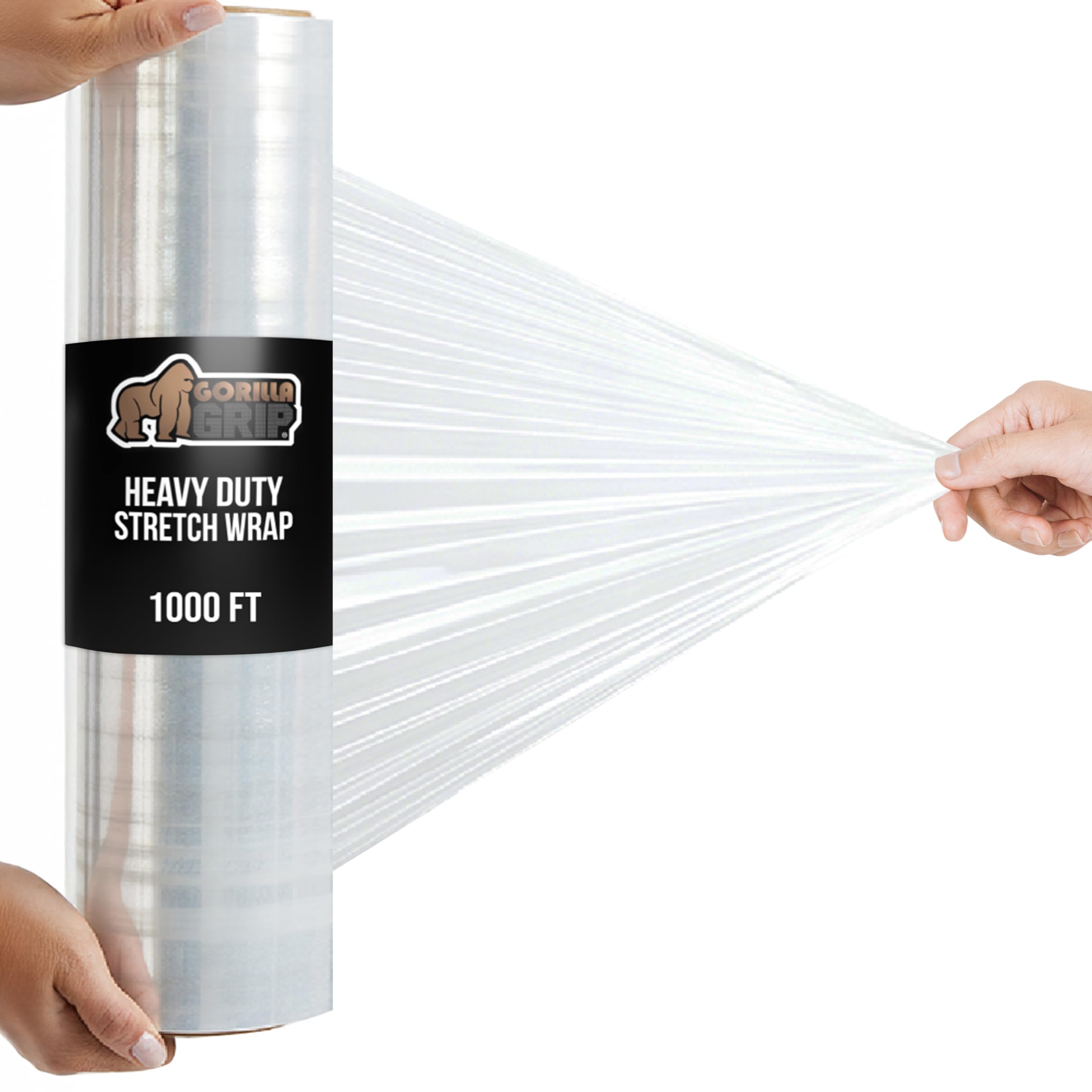 GORILLA GRIP 500% Stretch Film Heavy Duty Plastic, 1000ft Shrink Wrap Roll 17" Puncture Resistant, Industrial Strength for Shipping, Pallet Storing, Moving, Packing Furniture Protection 1 Pack Clear