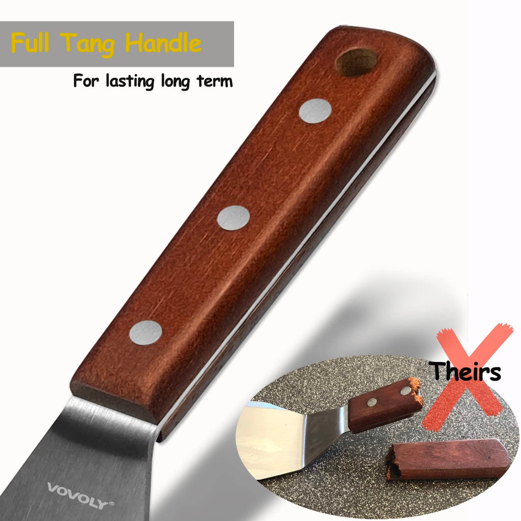 Professional Metal Spatula for Cast Iron Skillets and Flat Top Grills, Full Tang Wooden Handle,1.8mm Thick Stainless Steel Blade, Smash Burger Spatula Turner for Flipper, Cooking, BBQ, 4.7 x 2.7 Inch