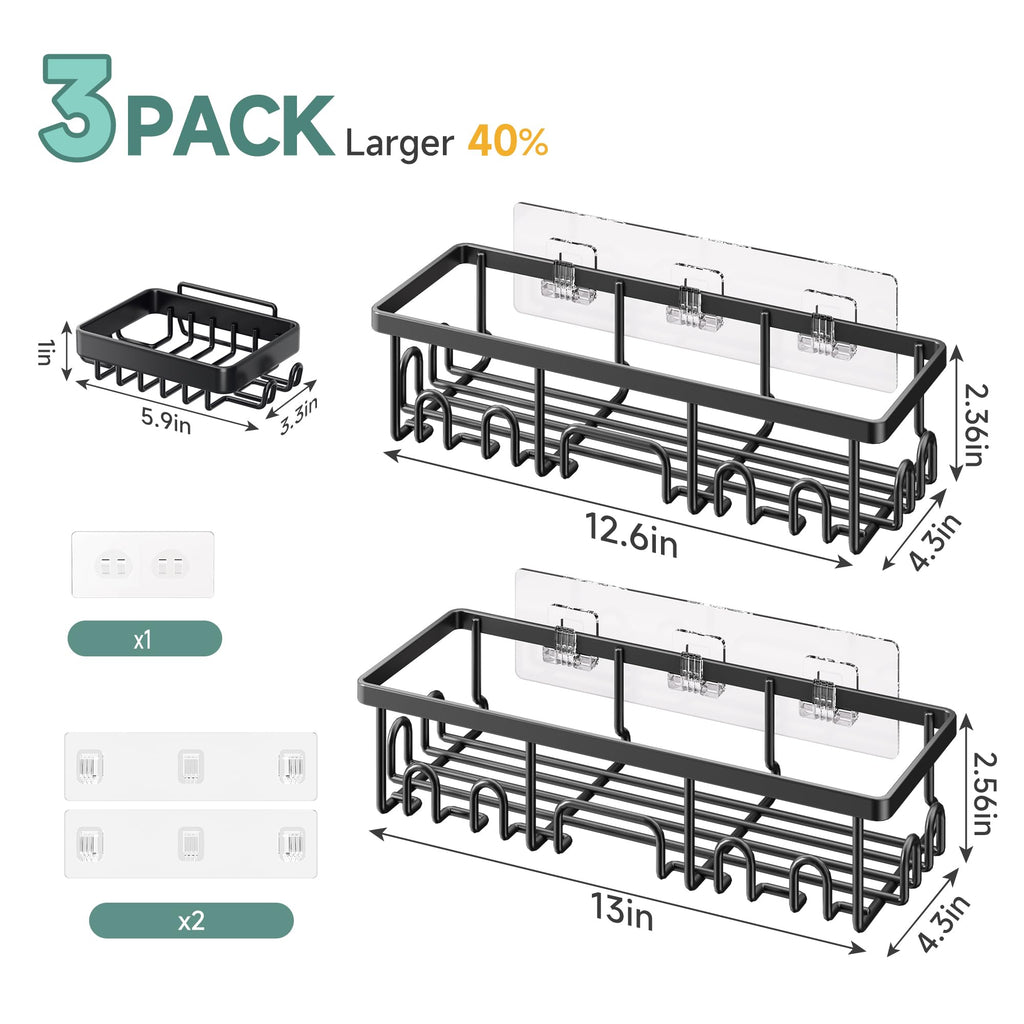 Veken Shower Caddy 6-Pack, Advanced Rustproof Design, No Drilling Adhesive Shelves, Rack with Soap Holder, Large Capacity Bathroom Organizers and Storage, Wall-Mounted Kitchen & Home Decor
