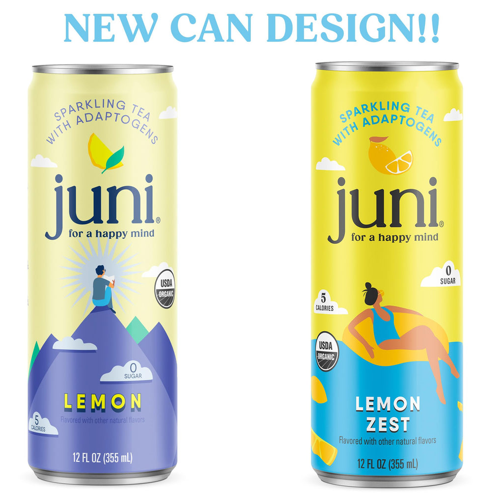 Juni Sparkling Adaptogen Drink with Ashwagandha, Lion’s Mane & Reishi Mushrooms | Green Tea for Focus, Zero Sugar, 5 Calories, Organic | Non Alcoholic Drinks - Variety Pack 12 pack