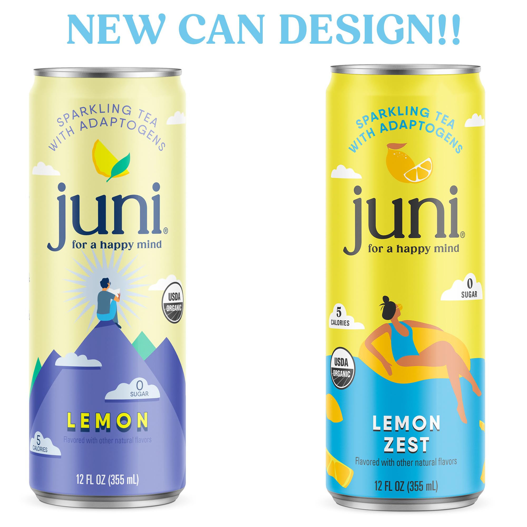 Juni Sparkling Adaptogen Drink with Ashwagandha, Lion’s Mane & Reishi Mushrooms | Green Tea for Focus, Zero Sugar, 5 Calories, Organic | Non Alcoholic Drinks - Variety Pack 12 pack