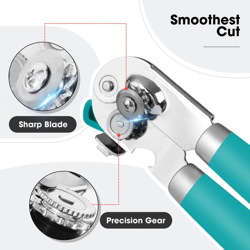 Beneno Heavy Duty Hand Can Opener Manual with Magnet, Durable Sharp Carbon Steel Blade Smooth Cutting, Big Effort-Saving Knob & Soft Grip Handle, Multifunctional Kitchen Tool with Bottle Opener, Green